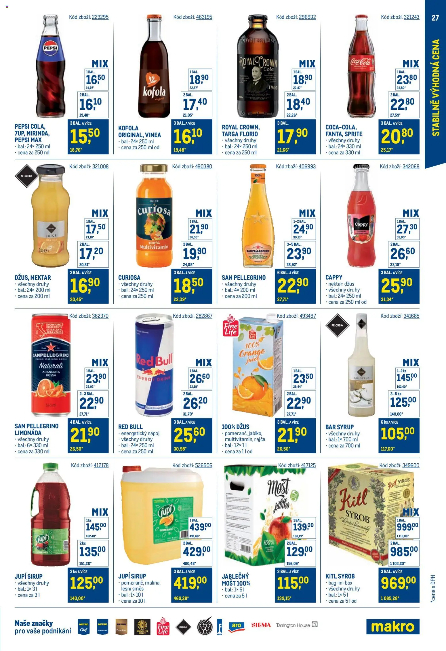 Makro leták - Stabilně výhodná cena od 18.05.2026 | Strana: 27 | Produkty: Sirup, Sprite, Pepsi Max, Cola