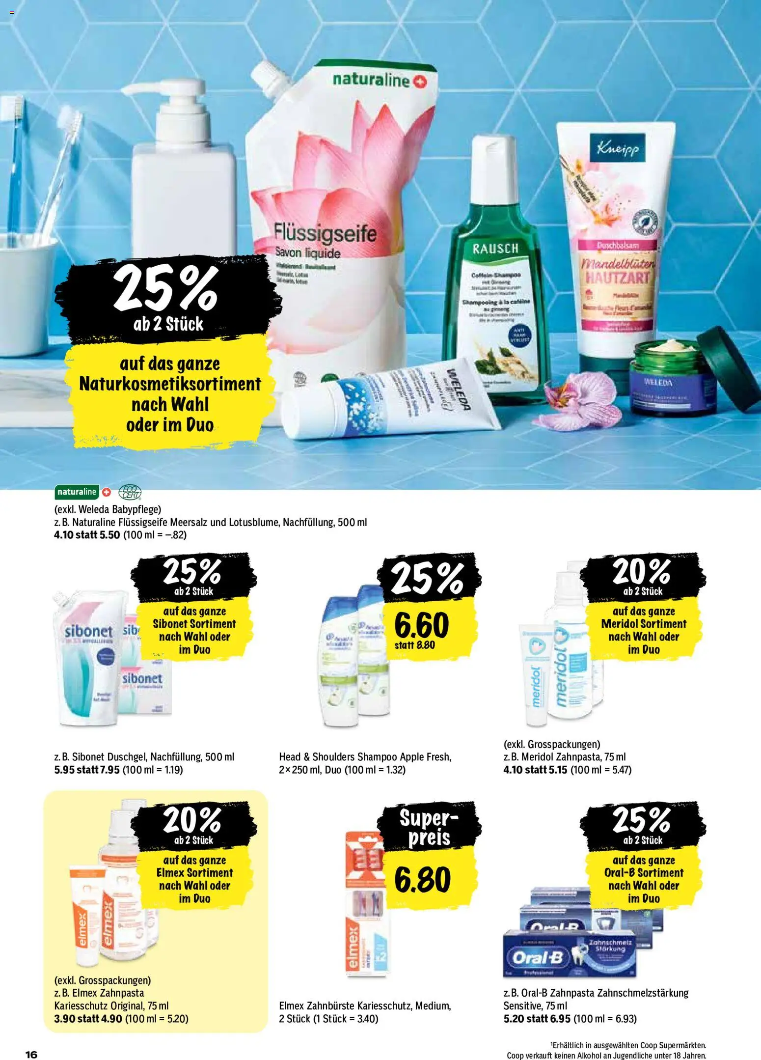 Coop aktionen – gültig ab 20.08.2026 | Seite: 16 | Produkte: Shampoo, Zahnbürste, Shower Gel, Apple
