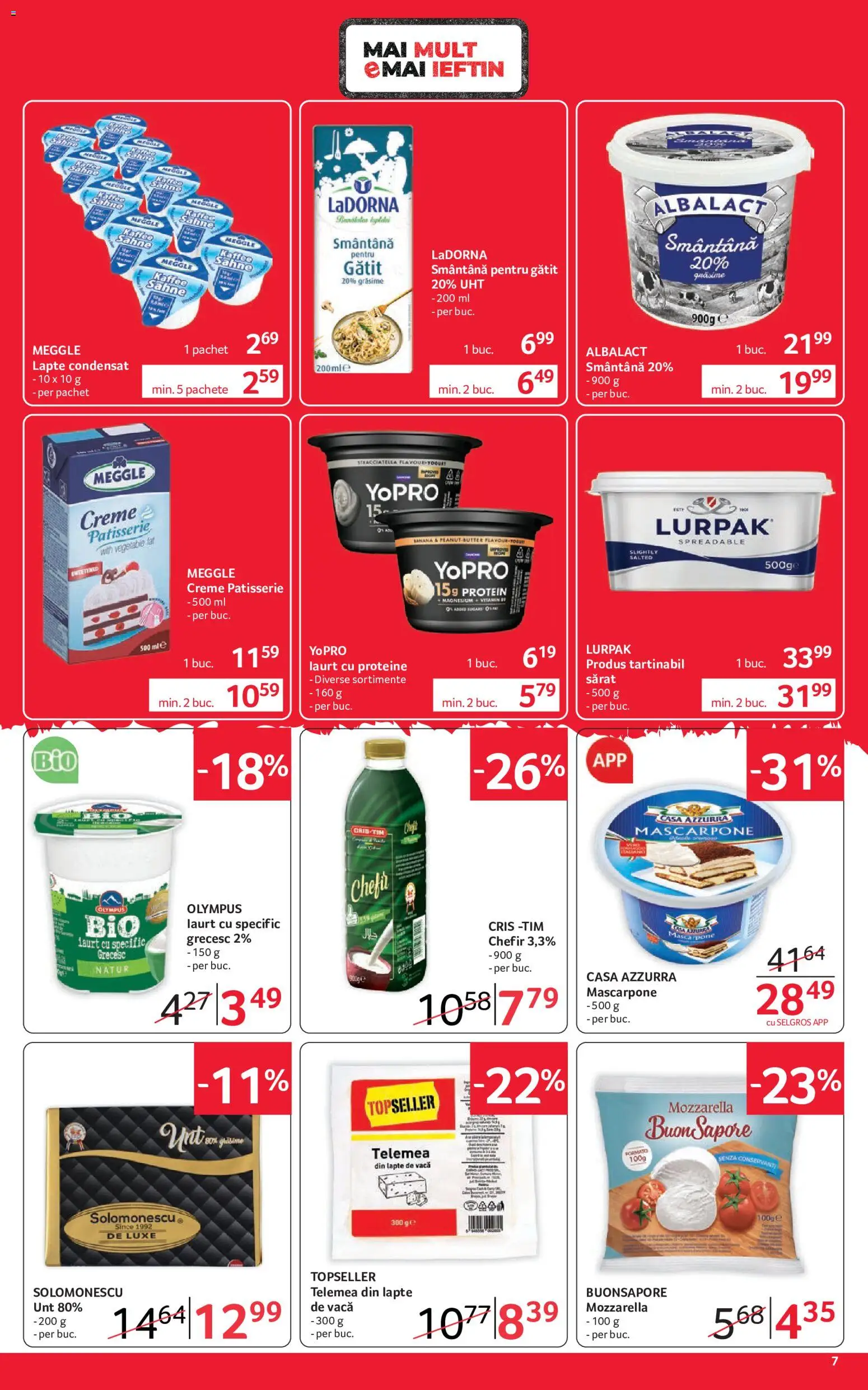 Noul catalog Selgros – valabil de la 18.09.2026 | Pagină: 7 | Produse: Lurpak, Mozzarella, Lapte, Unt