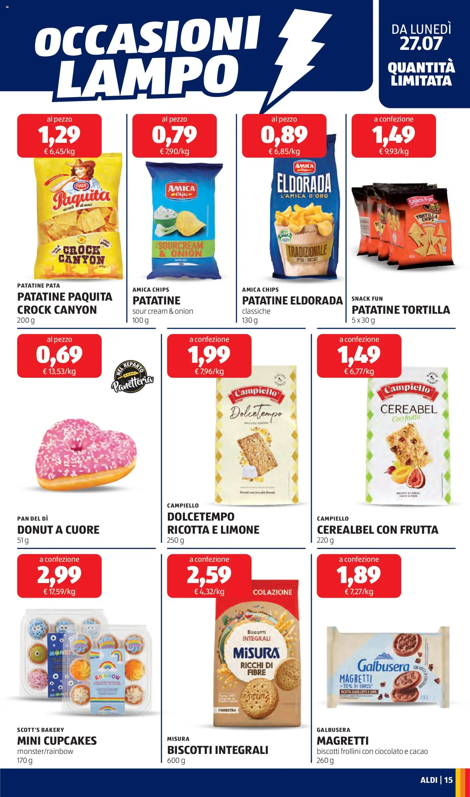 Volantino Aldi del 27/07/2026 | Pagina: 15 | Prodotti: Frutta, Ricotta, Cacao, Frollini