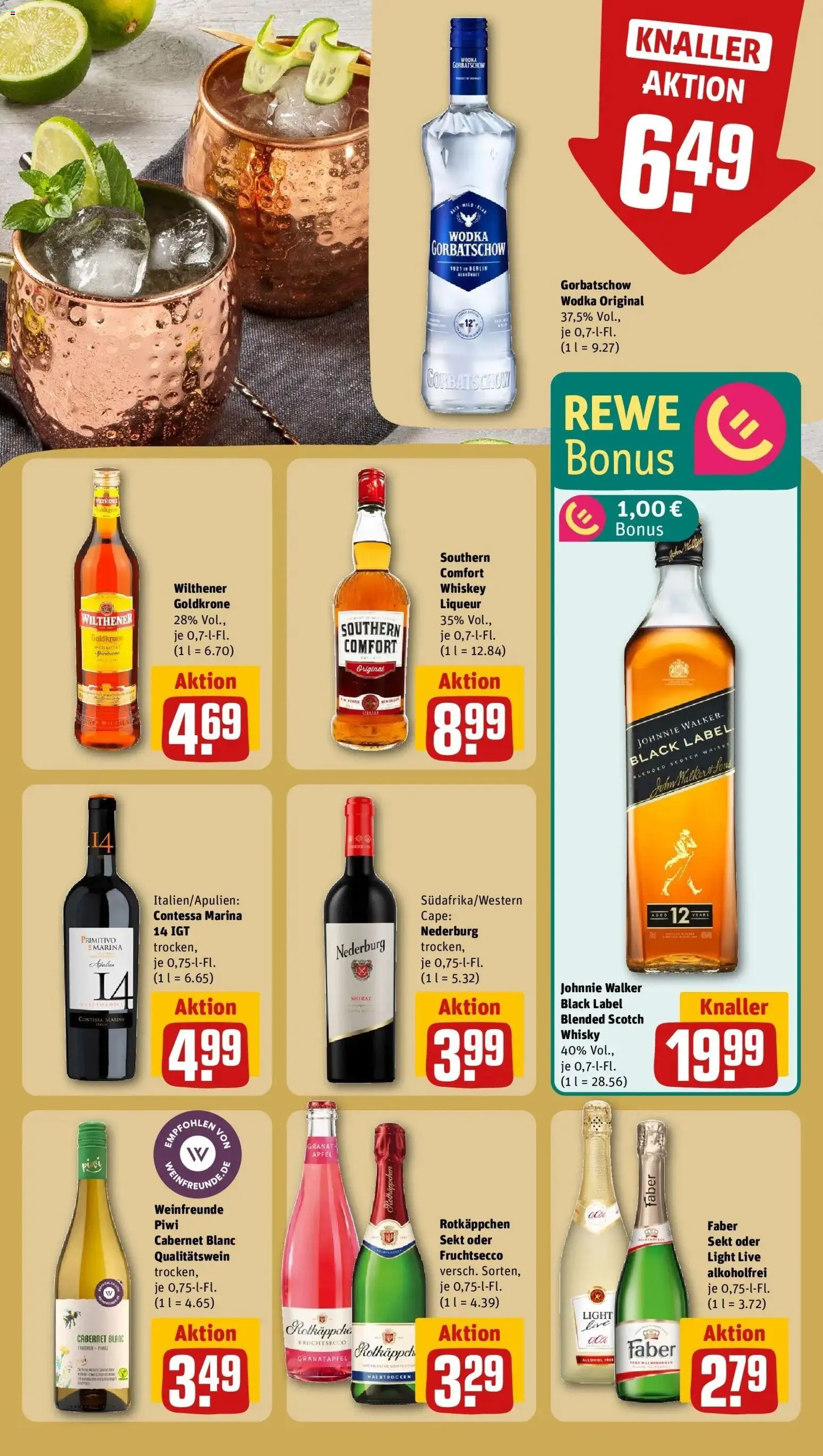 Rewe Prospekt Niederorschel	 – gültig ab 12.04.2026 | Seite: 23 | Produkte: Southern comfort, Wodka gorbatschow, Vodka, Johnnie walker