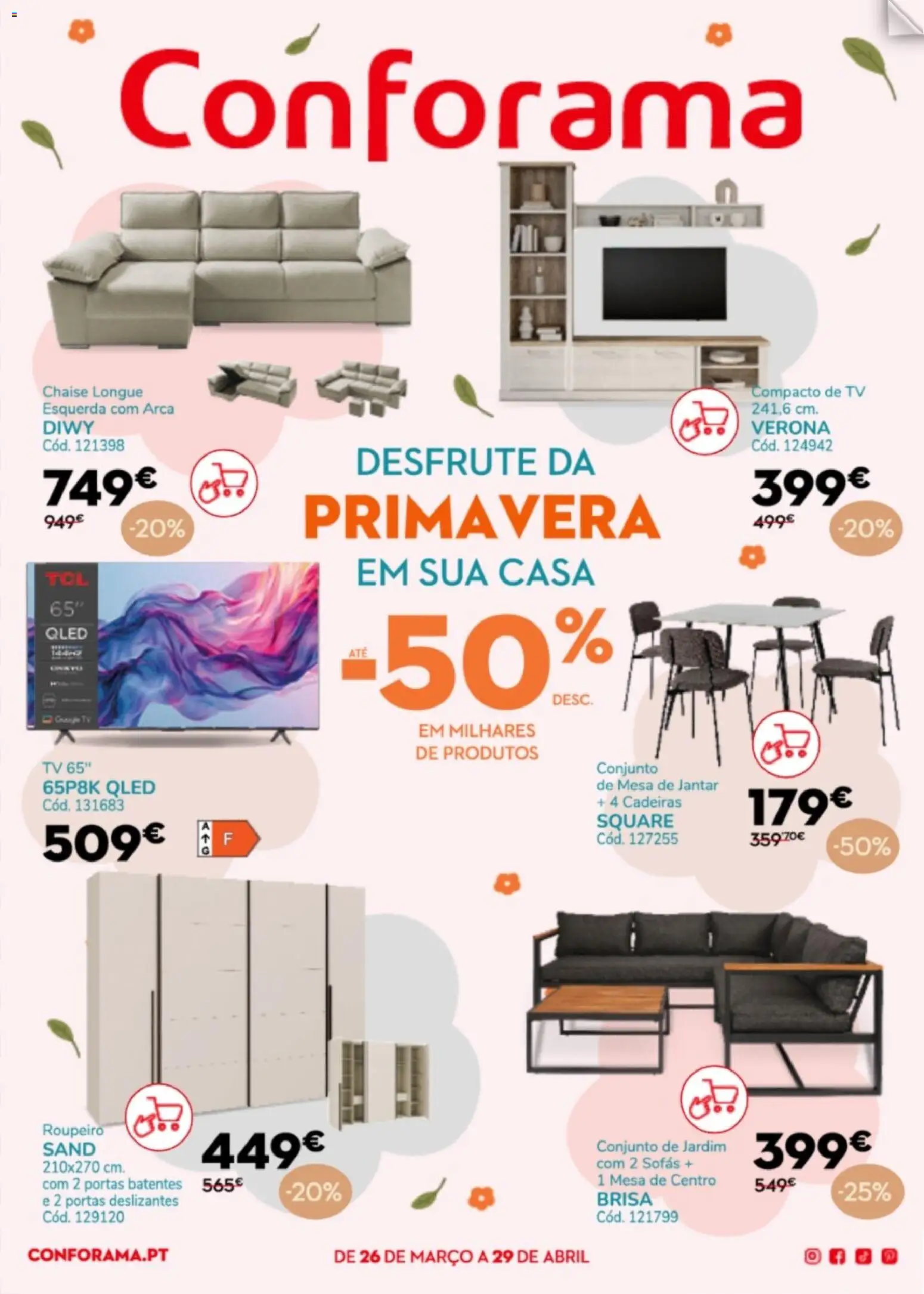 Conforama folheto │ válido de 26.03.2026 | Página: 1 | Produtos: Roupeiro, Sofás, Mesa, Mesa de jantar