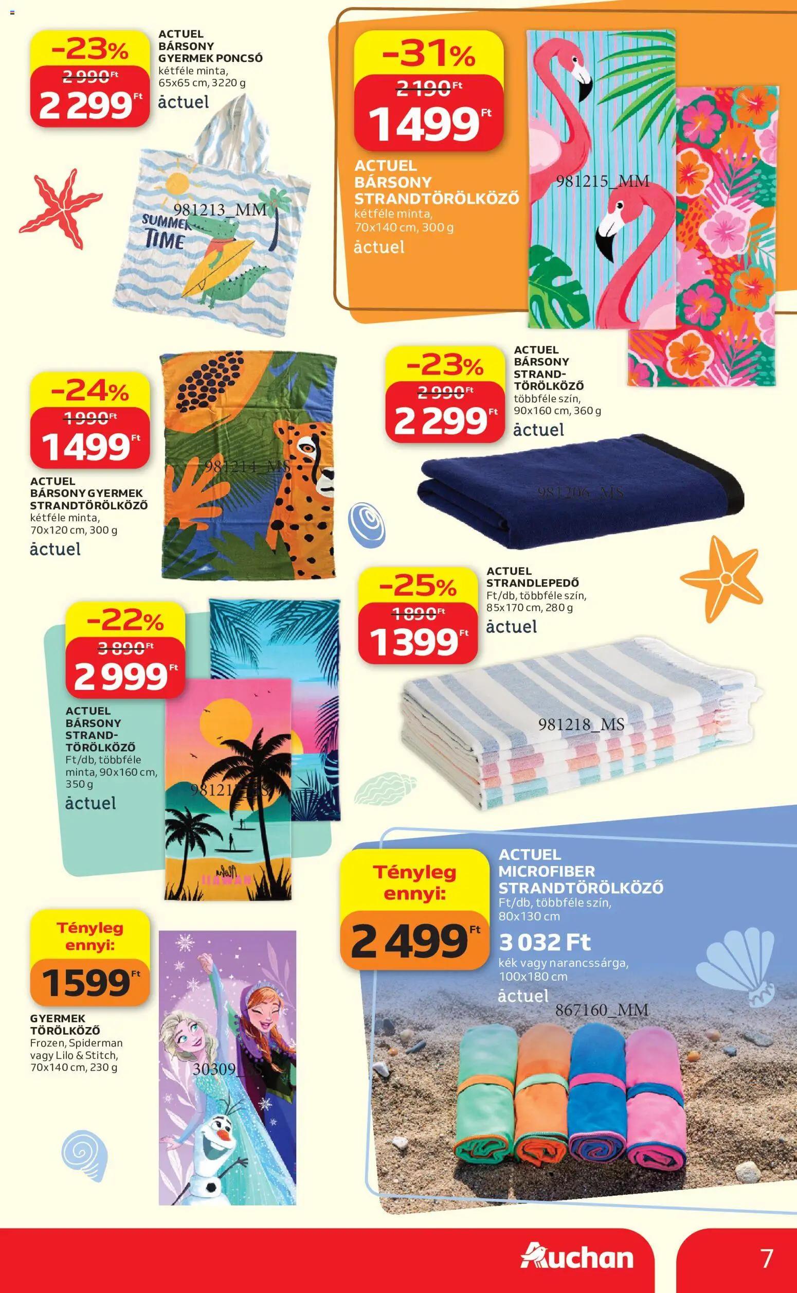 Auchan akciós ujság - amely érvényes a következő dátumtól: 14.05.2026 | Oldal: 7 | Termékek: Törölköző, Poncsó, Strandtörölköző