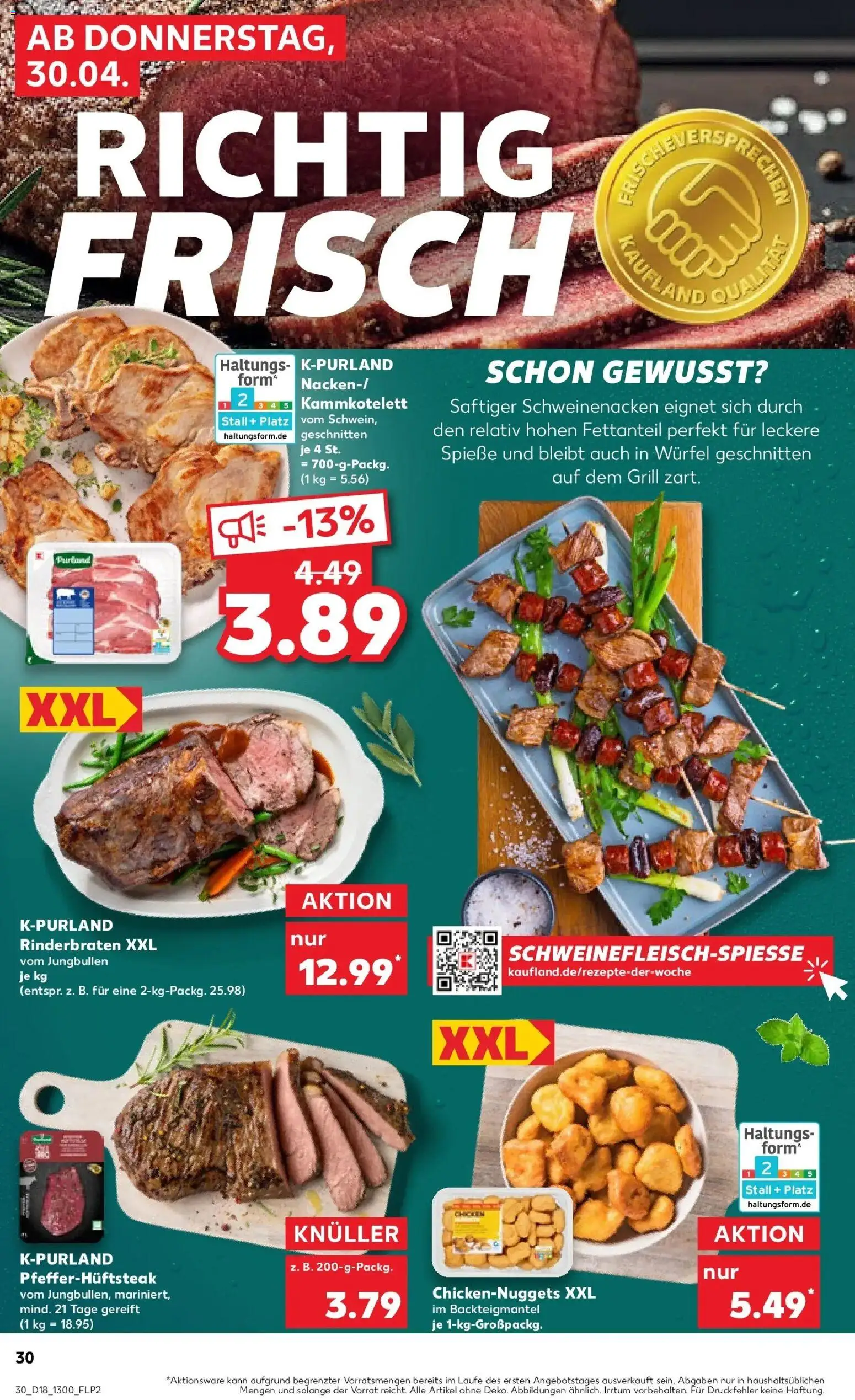 Kaufland Prospekt Borken	 – gültig ab 30.04.2026 | Seite: 30 | Produkte: Rinderbraten, Grill, Schweinenacken, Steak