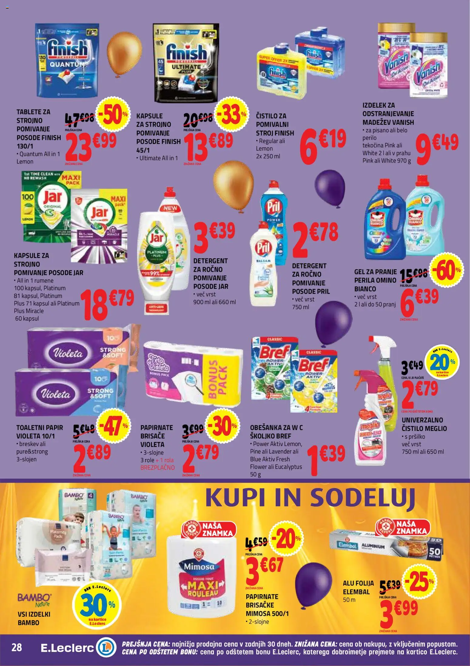 Novi E.leclerc katalog ponudbe – veljaven od 21.10.2026 | Stran: 28 | Izdelki: Toaletni papir, Detergent, Folija, Breskev