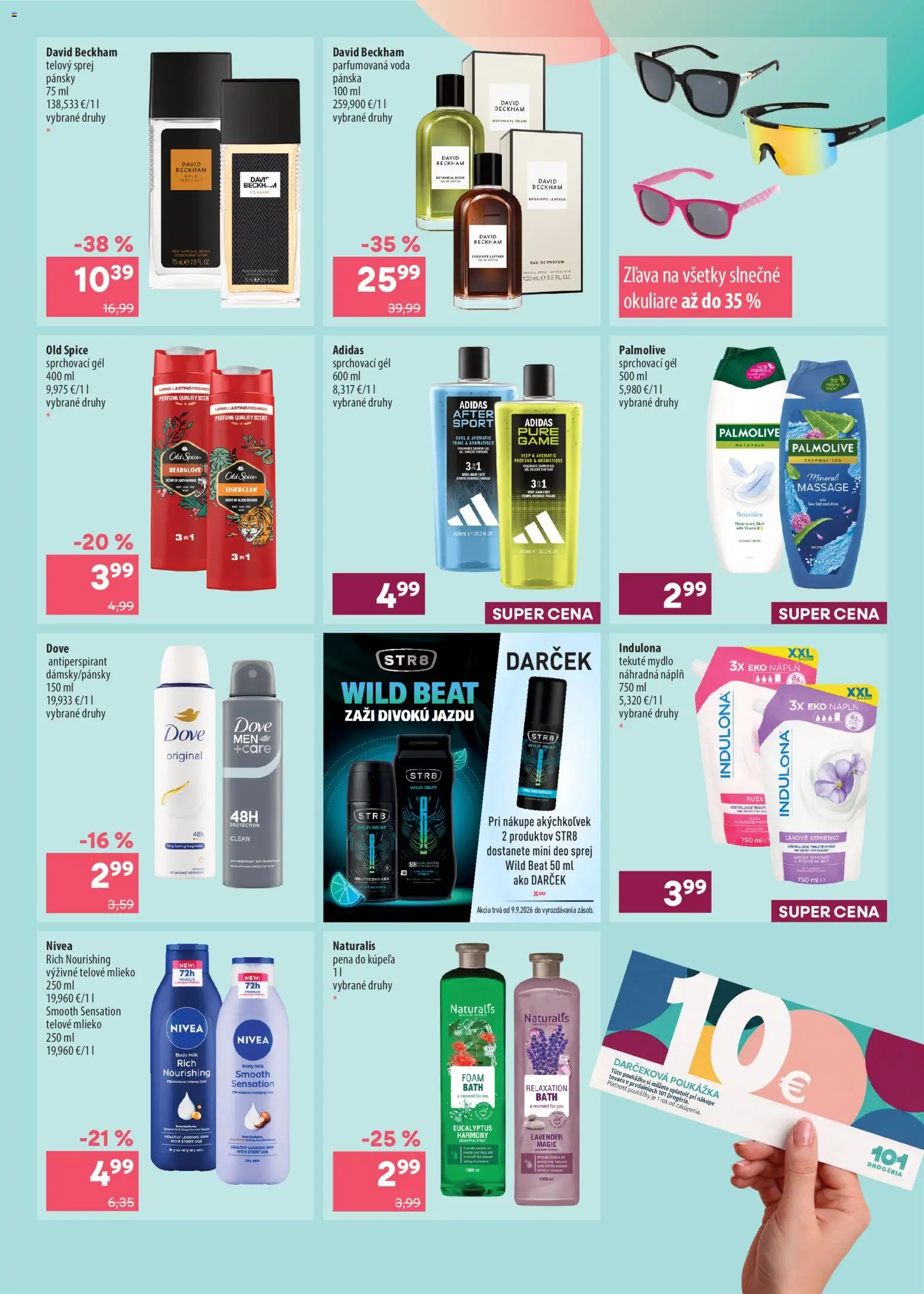 Nové 101 drogerie akcie – leták je platný od 09.09.2026 | Strana: 3 | Produkty: Mlieko, Old Spice, Okuliare, Indulona