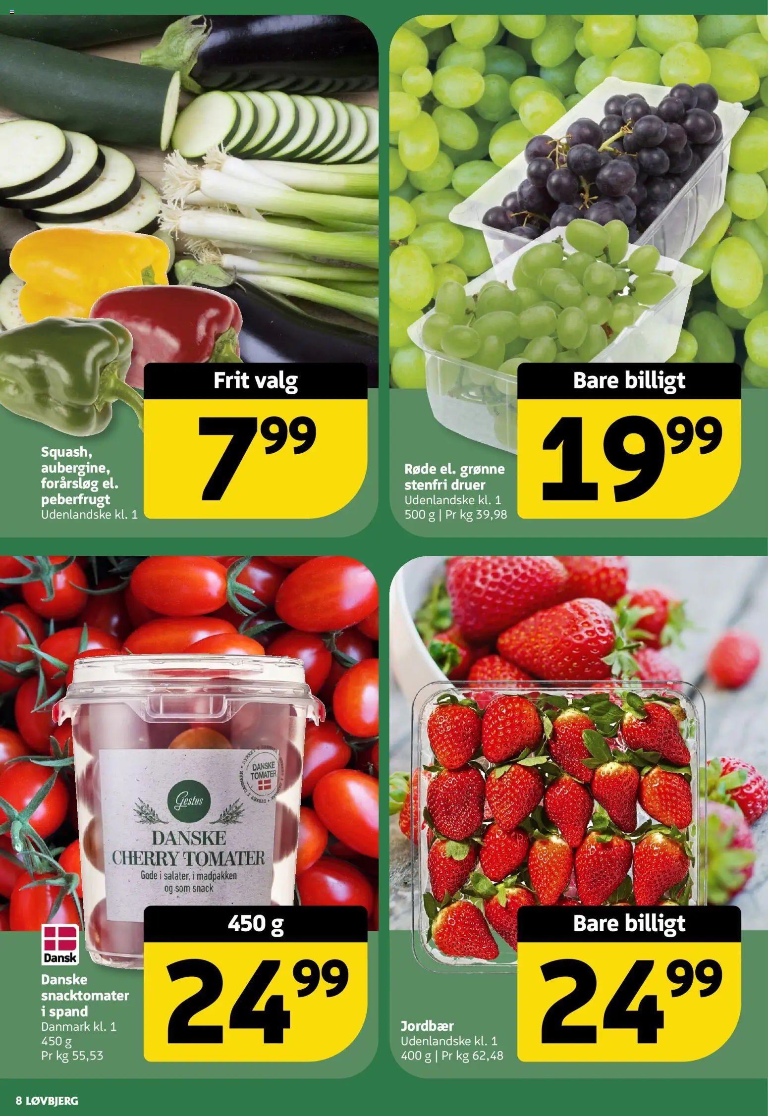 Løvbjerg tilbudsavis – gyldig fra 08.05.2026 | Side: 8 | Produkter: Tomater, Jordbær, Forårsløg, Søm