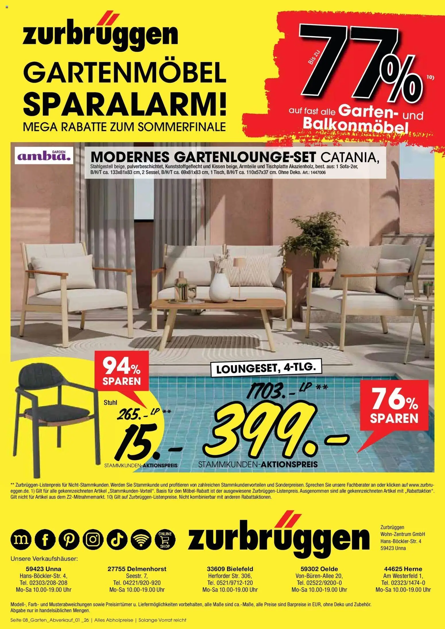 Zurbrüggen: Gartenmöbel Sparalarm! – gültig ab 10.08.2026 | Seite: 8 | Produkte: Kissen, Stuhl, Gartenmöbel, Uhr