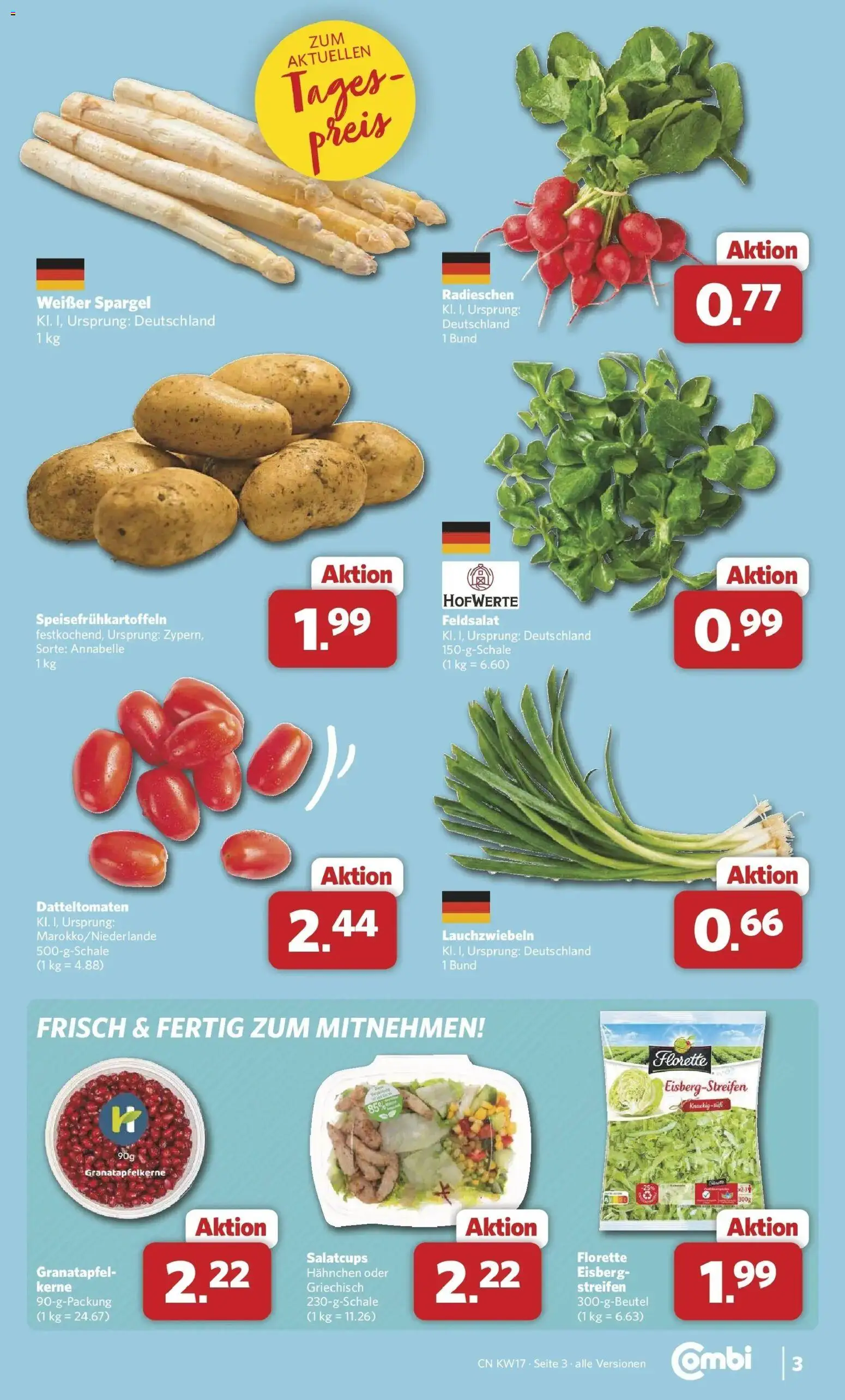Combi Prospekt Detmold – gültig ab 20.04.2026 | Seite: 3 | Produkte: Hahnchen, Granatapfel, Spargel