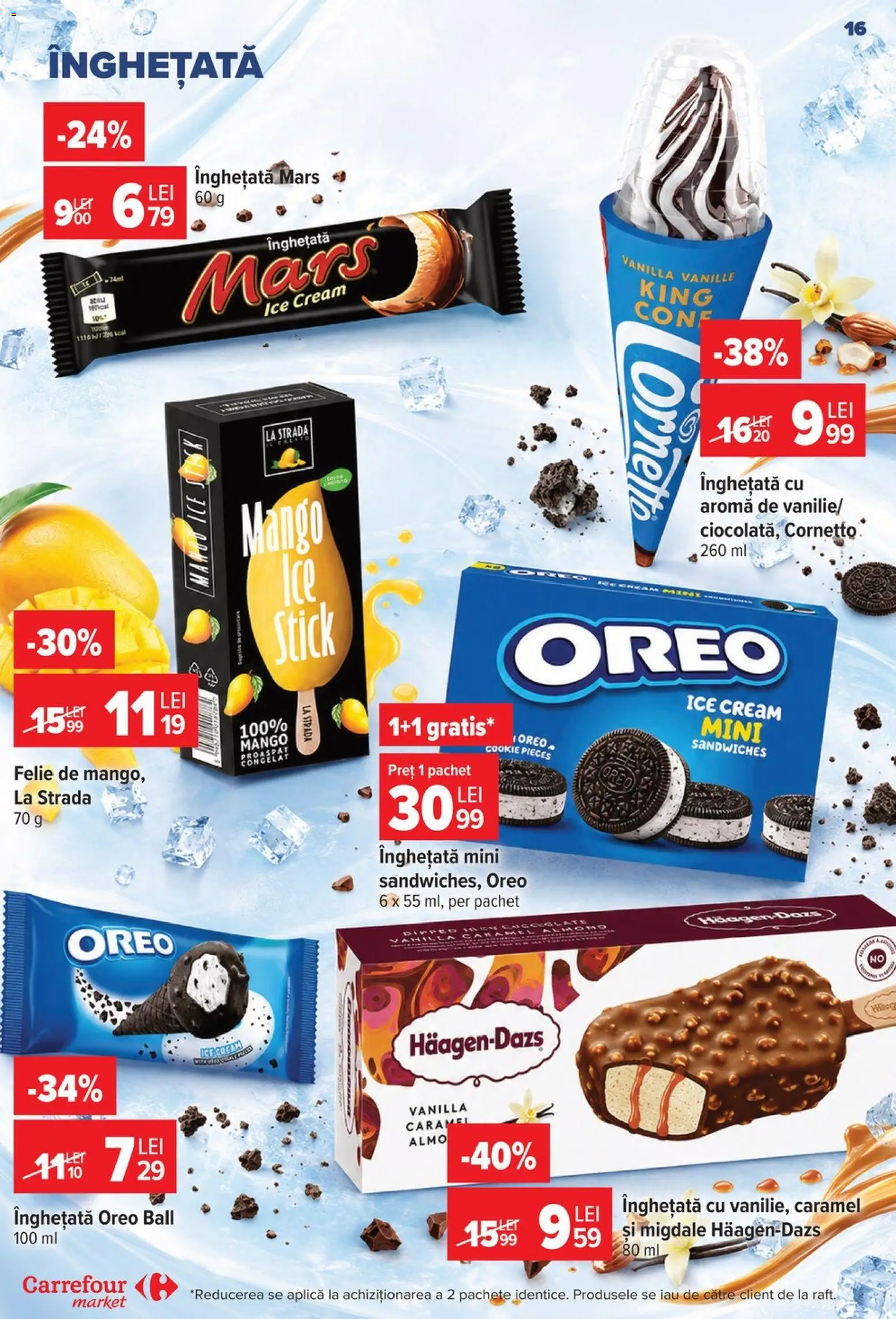 Noul catalog Carrefour – valabil de la 24.06.2026 | Pagină: 16 | Produse: Migdale, Înghețată, Mango
