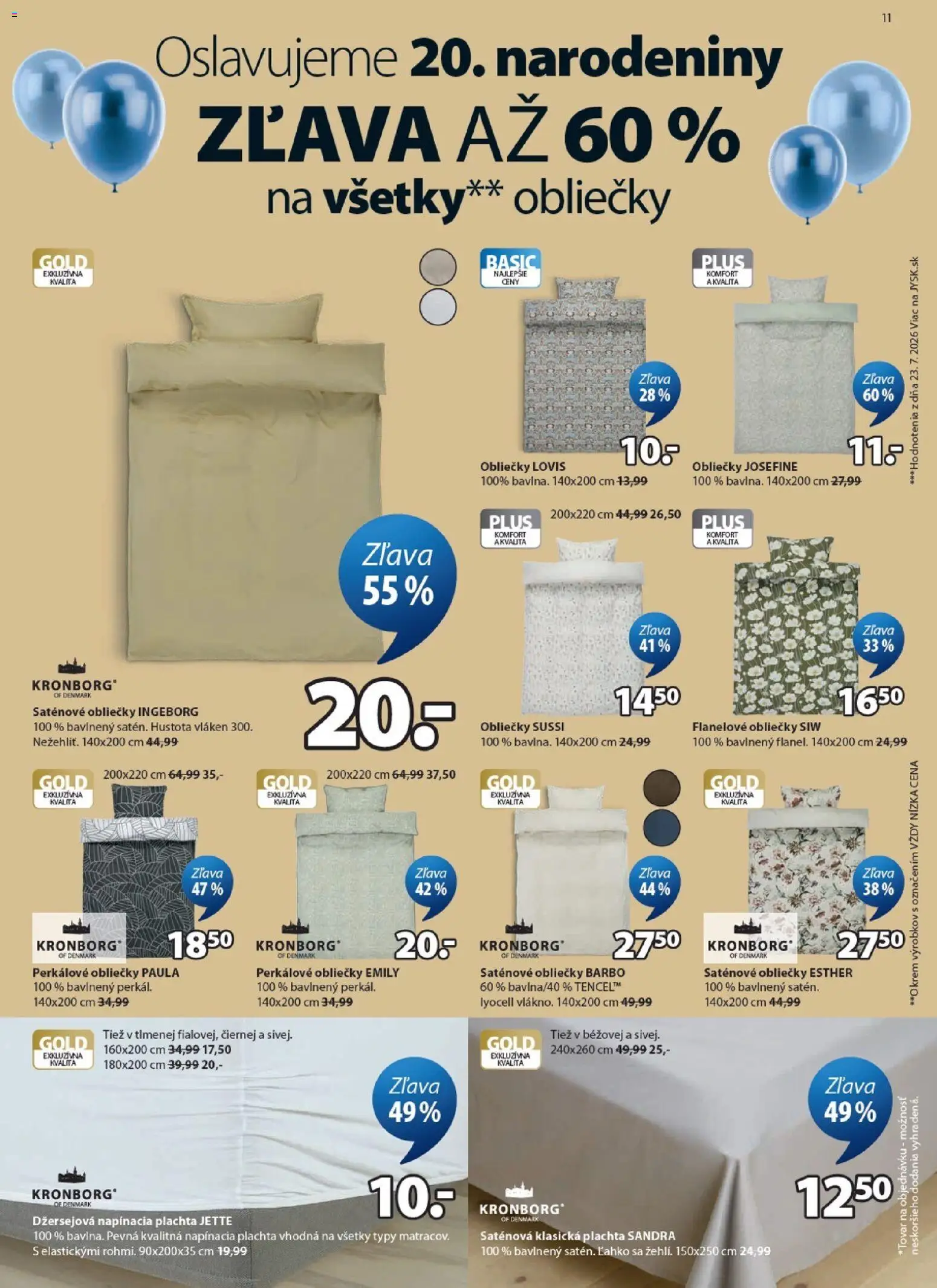 Nové JYSK akcie – leták je platný od 16.09.2026 | Strana: 11 | Produkty: Plachta, Obliečky