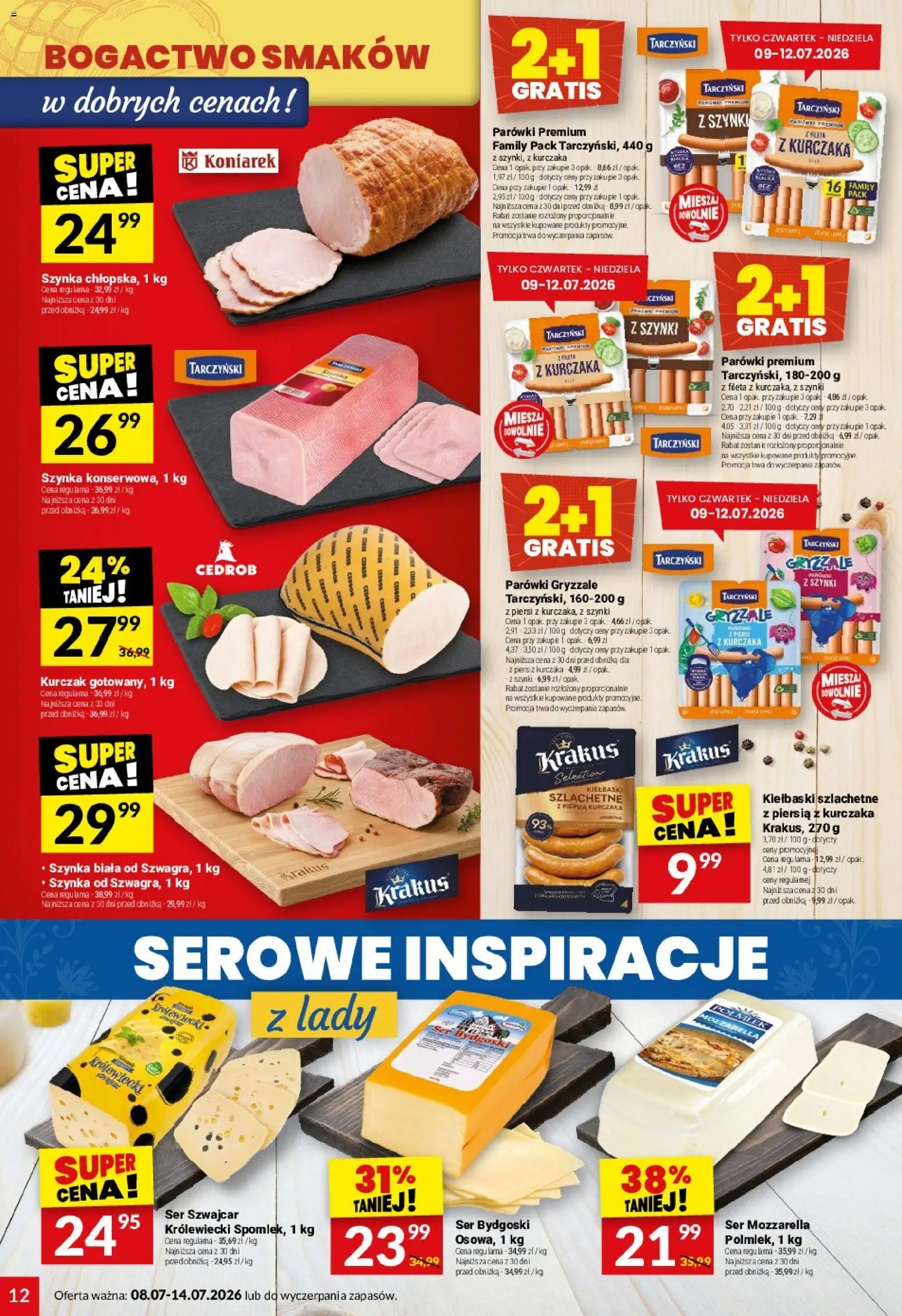 Twój Market gazetka od 08.07.2026 | Strona: 12 | Produkty: Kurczak, Parówki, Kiełbaski, Mozzarella