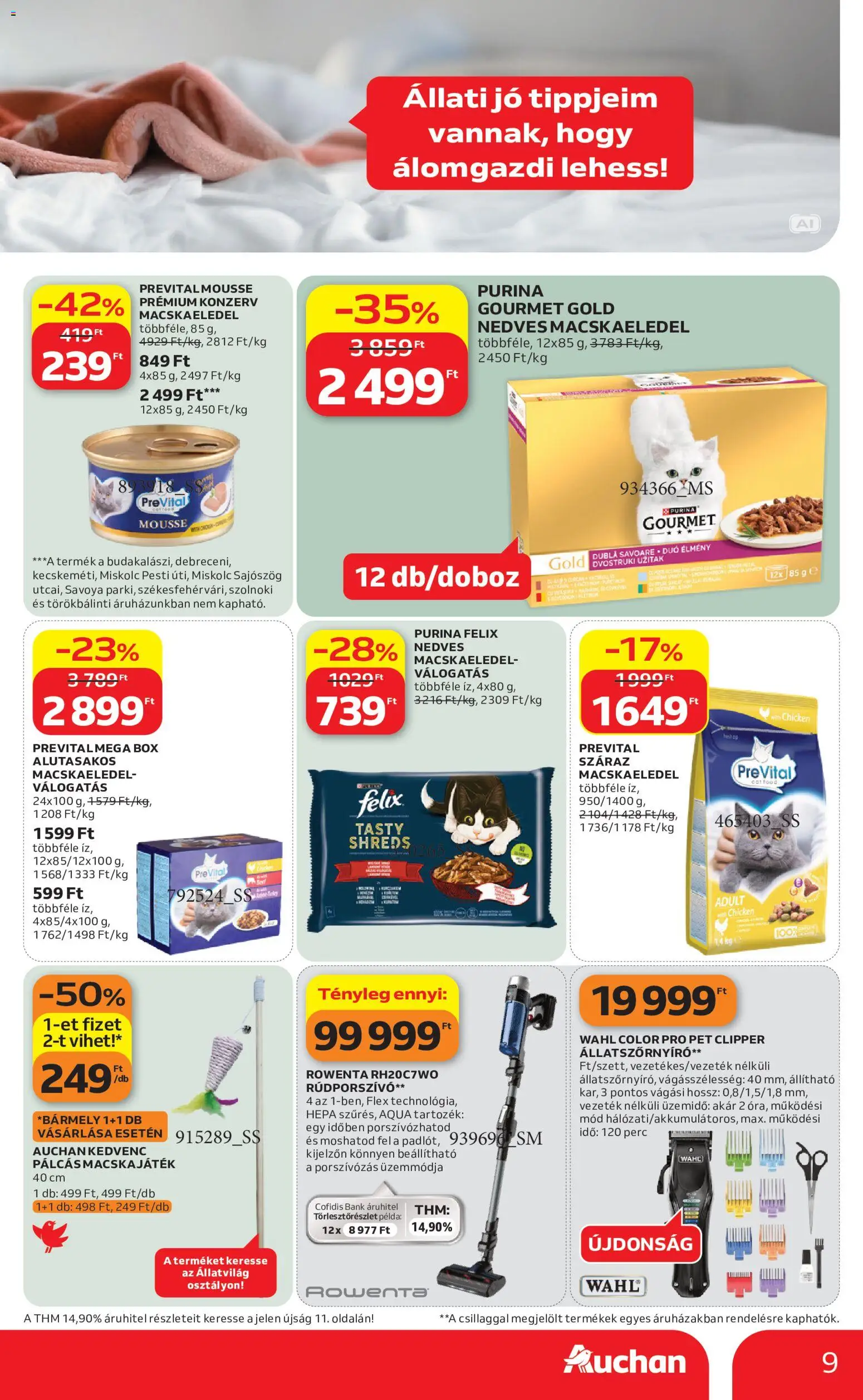 Auchan akciós ujság - amely érvényes a következő dátumtól: 2026.09.10. | Oldal: 9 | Termékek: Prevital, Felix, Purina, Száraz macskaeledel