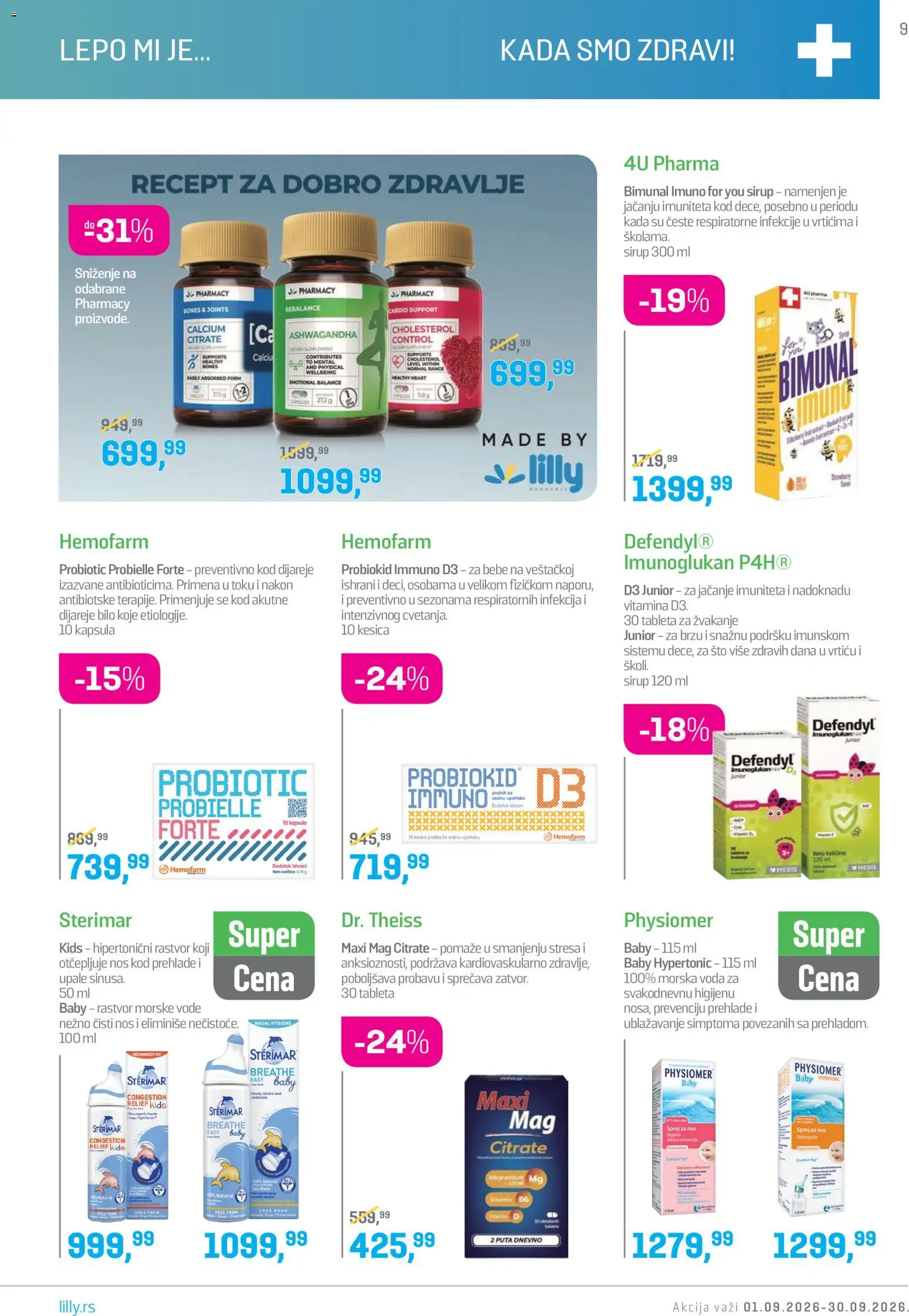 Lilly drogerie katalog - važi od 01.09.2026 | Strana: 9 | Proizvode: Kapsula, Sto, Voda, Sirup