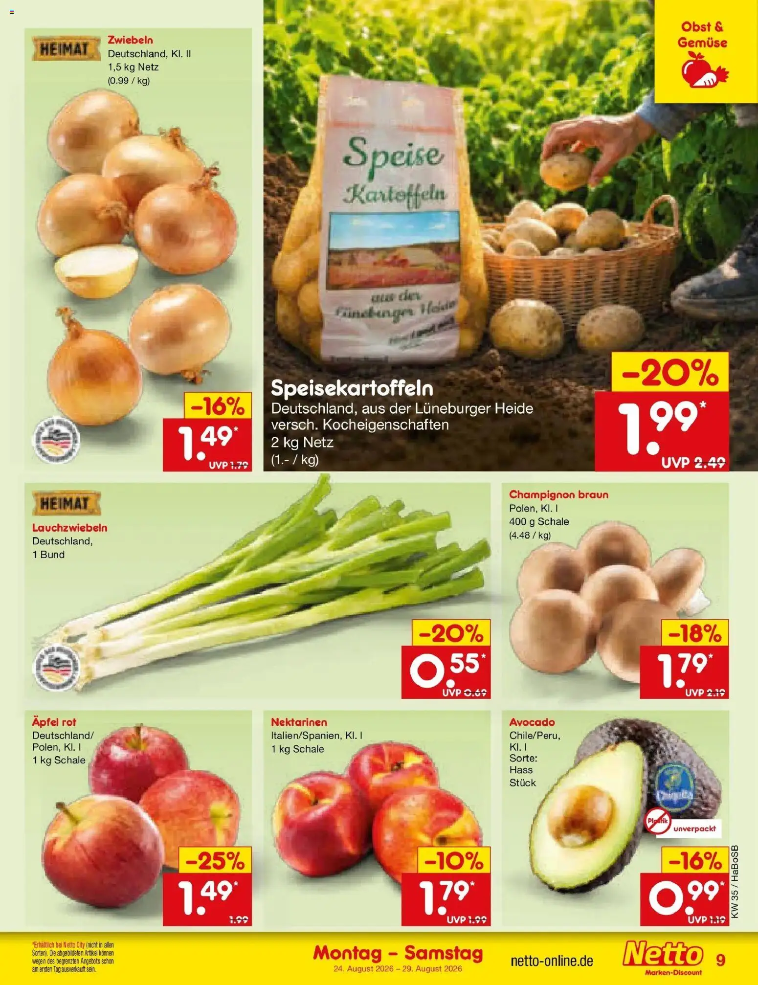 Netto Marken-Discount Prospekt Bochum – gültig ab 24.08.2026 | Seite: 11 | Produkte: Nektarinen, Zwiebeln, Gemüse, Obst