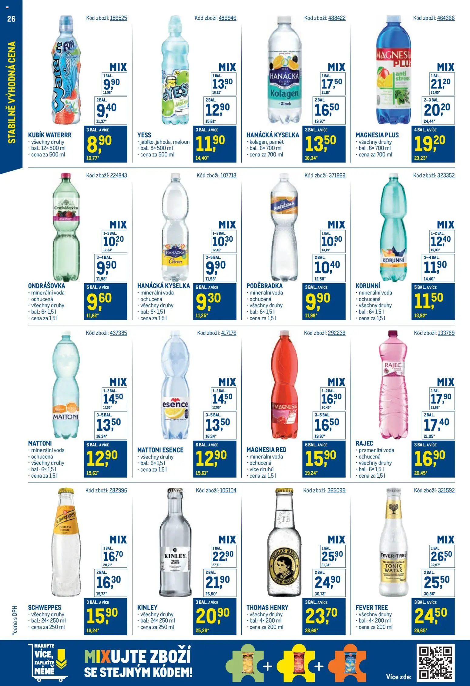 Makro leták - Stabilně výhodná cena od 18.05.2026 | Strana: 26 | Produkty: Hanácká kyselka, Mattoni, Minerální voda, Magnesia Red