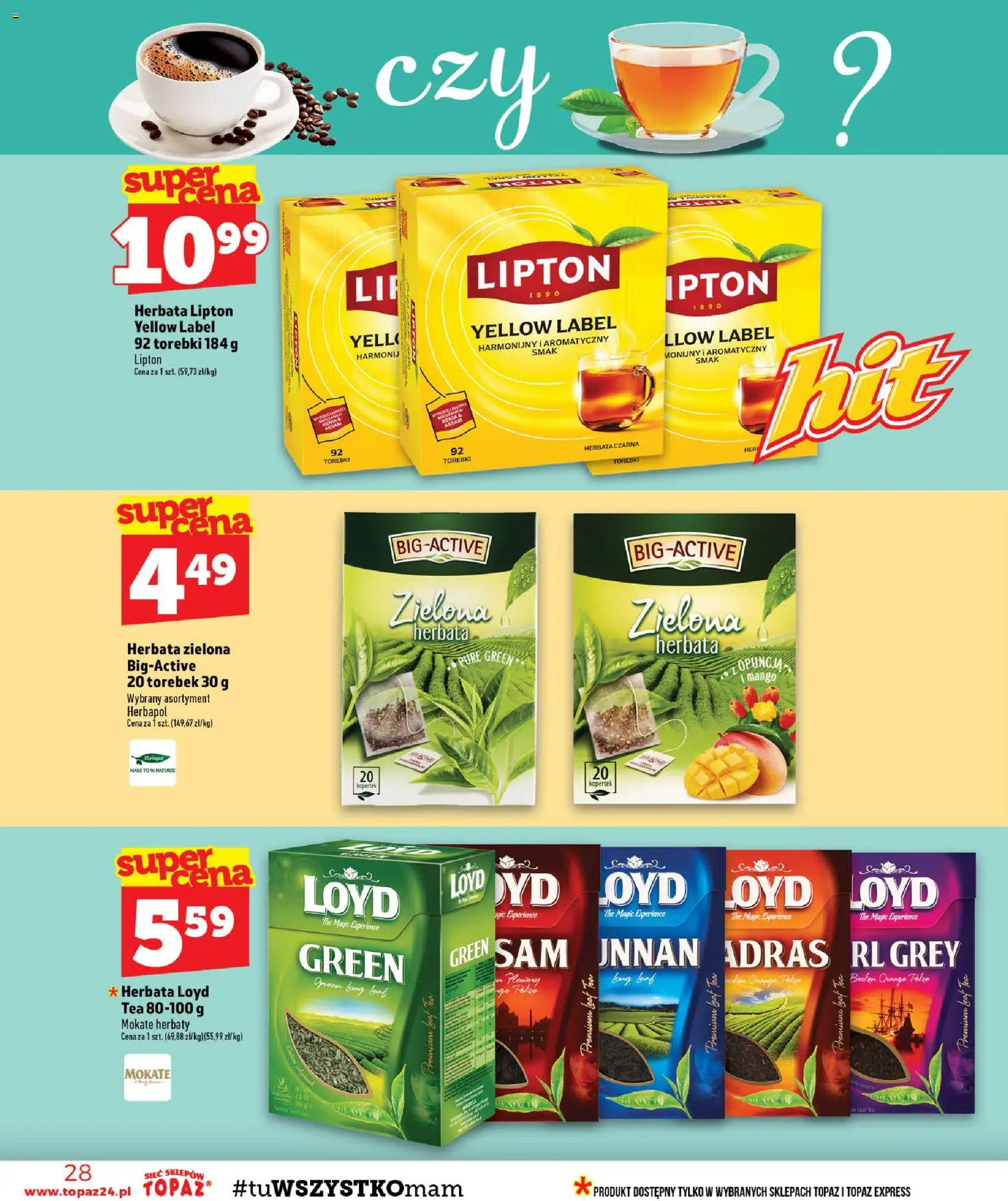 Topaz gazetka - MAZ od 13.08.2026 | Strona: 28 | Produkty: Zielona herbata, Herbata czarna, Herbata zielona, Herbata lipton