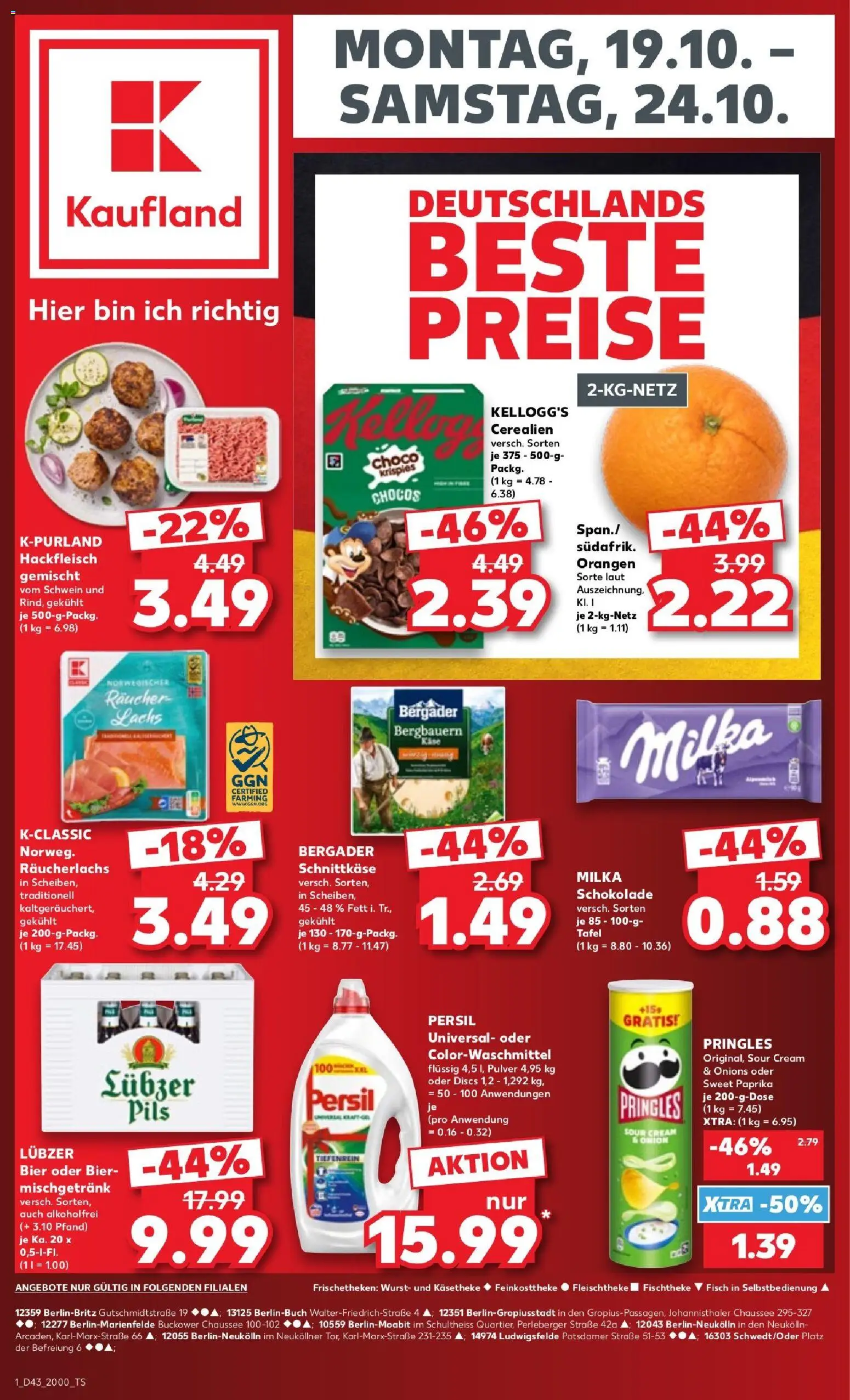 Kaufland Prospekt Berlin – gültig ab 19.10.2026 | Seite: 1 | Produkte: Orangen, Kellogg's, Lachs, Persil