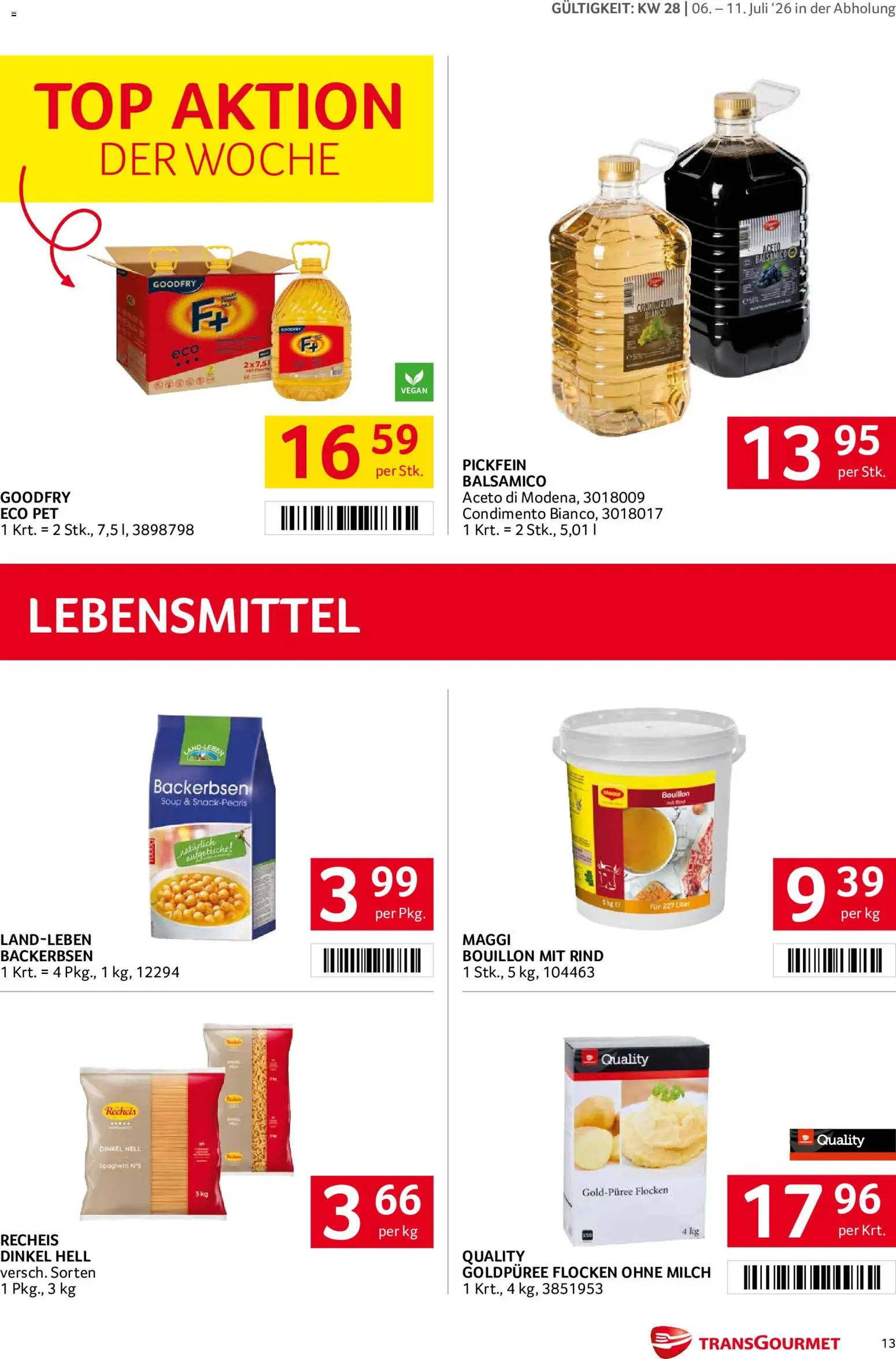 Transgourmet Flugblatt gültig ab 06.07.2026 | Seite: 13 | Produkte: Flocken, Libacomb, Milch