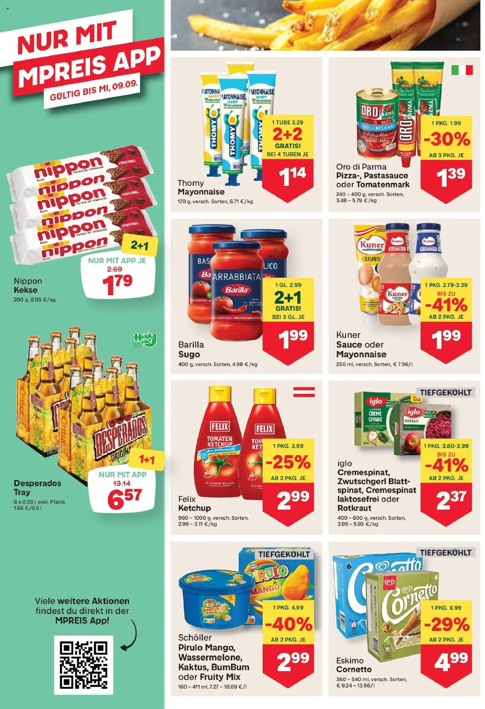 MPREIS Pfunds von 27.08.2026 - Aktuelle Angebote | Seite: 8 | Produkte: Desperados, Ketchup, Barilla, Schokolade