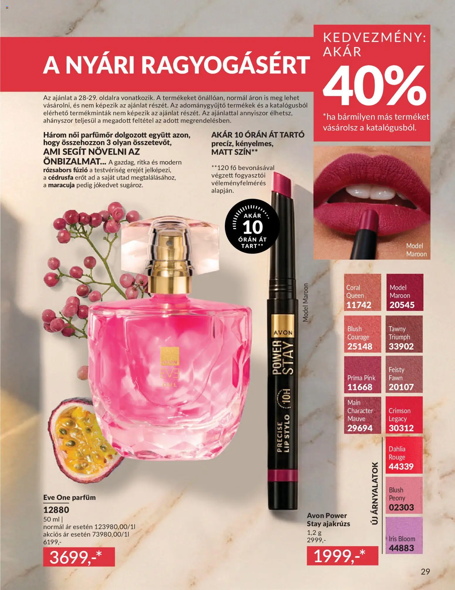 Avon akciós ujság - amely érvényes a következő dátumtól: 01.06.2026 | Oldal: 44 | Termékek: Parfüm, Ajakrúzs