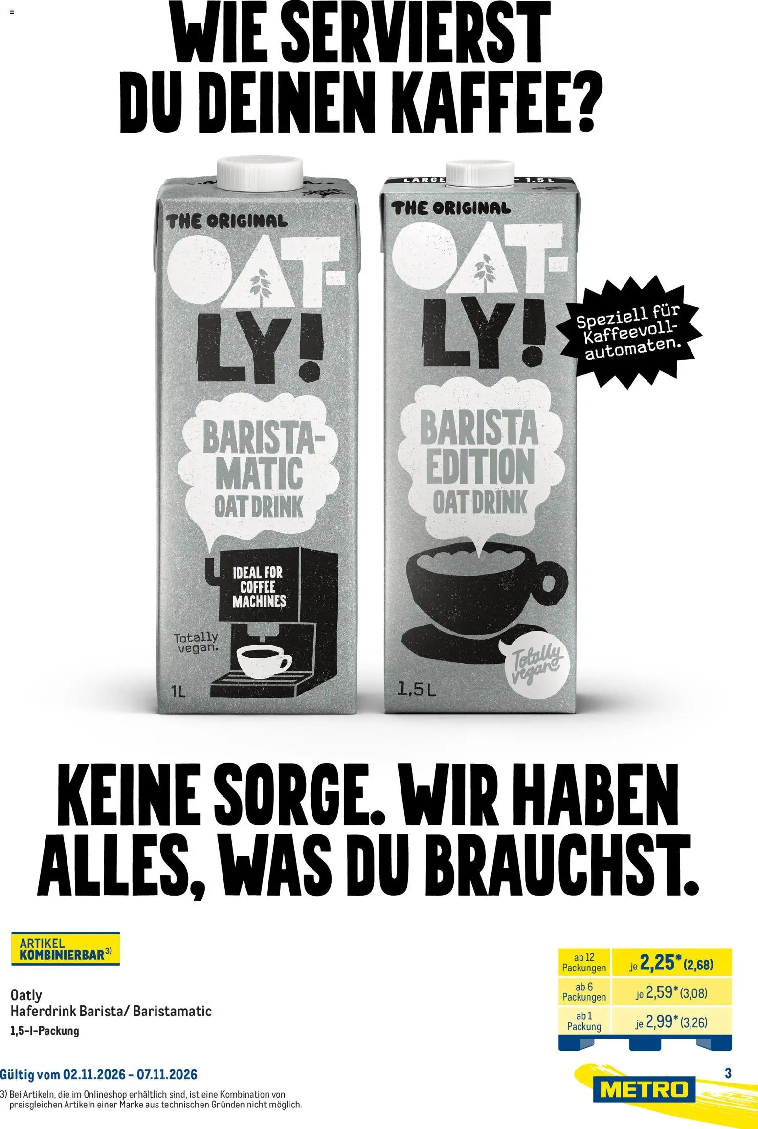 Metro Marken für Profis – gültig ab 02.11.2026 | Seite: 3 | Produkte: Kaffee, Haferdrink, Oatly