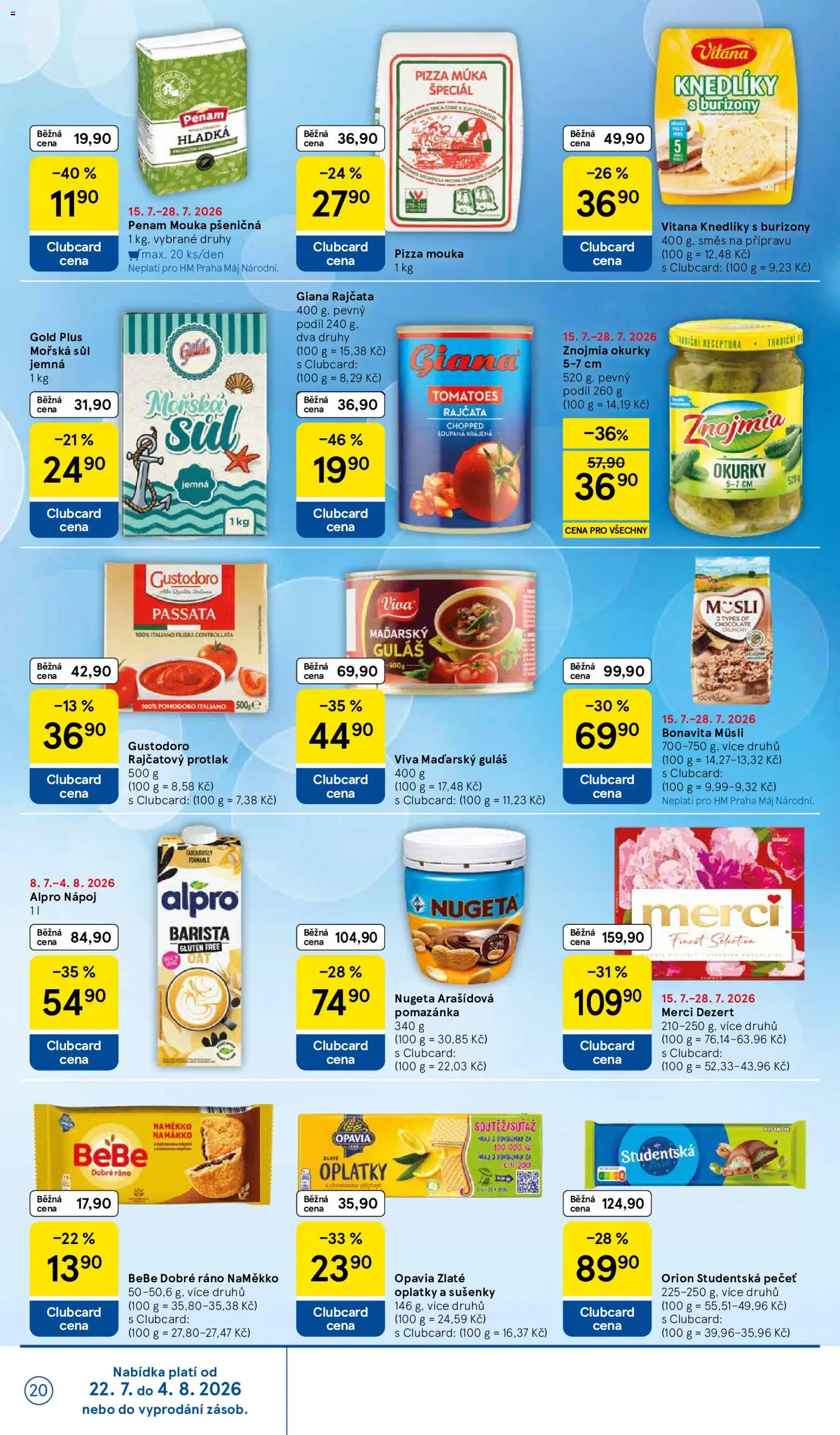 Tesco leták - Hypermarket od 22.07.2026 | Strana: 20 | Produkty: Pizza mouka, Rajčata, Mouka, Oplatky