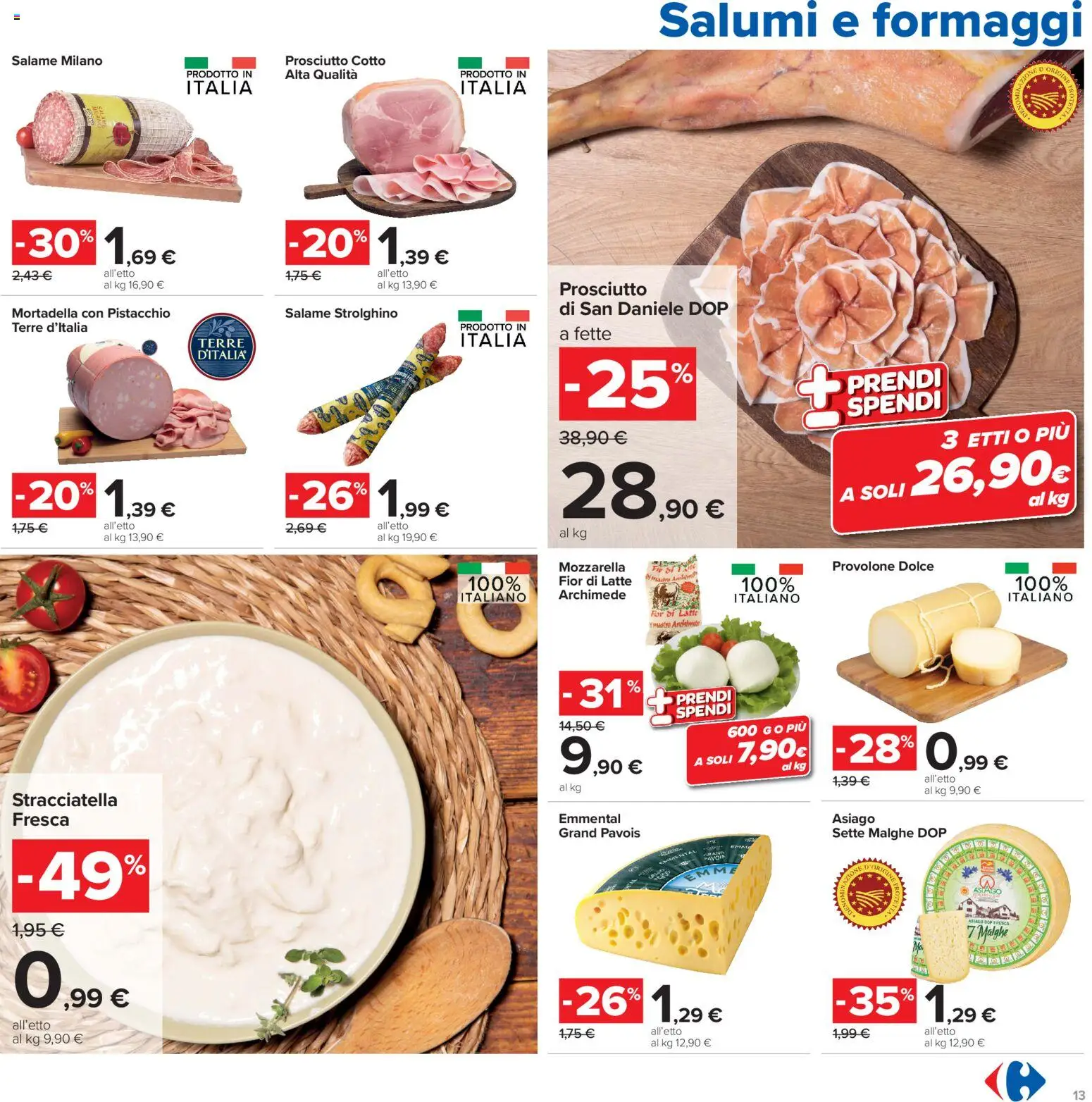 Volantino Carrefour del 04/09/2026 | Pagina: 13 | Prodotti: Provolone, Latte, Prosciutto, Mortadella