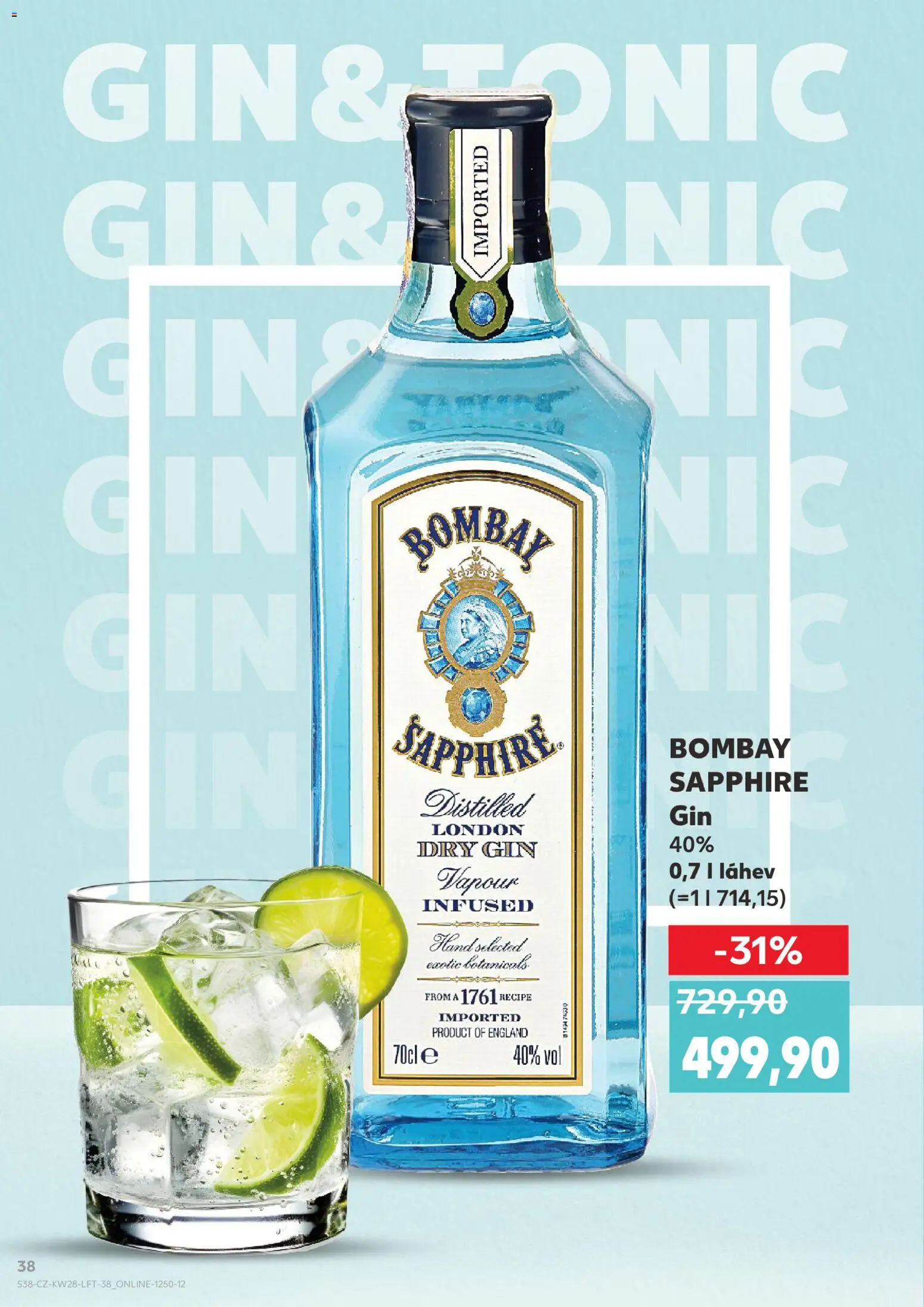 Kaufland leták - Plzeň od 08.07.2026 | Strana: 38 | Produkty: Gin, London dry gin, Dry gin, Láhev