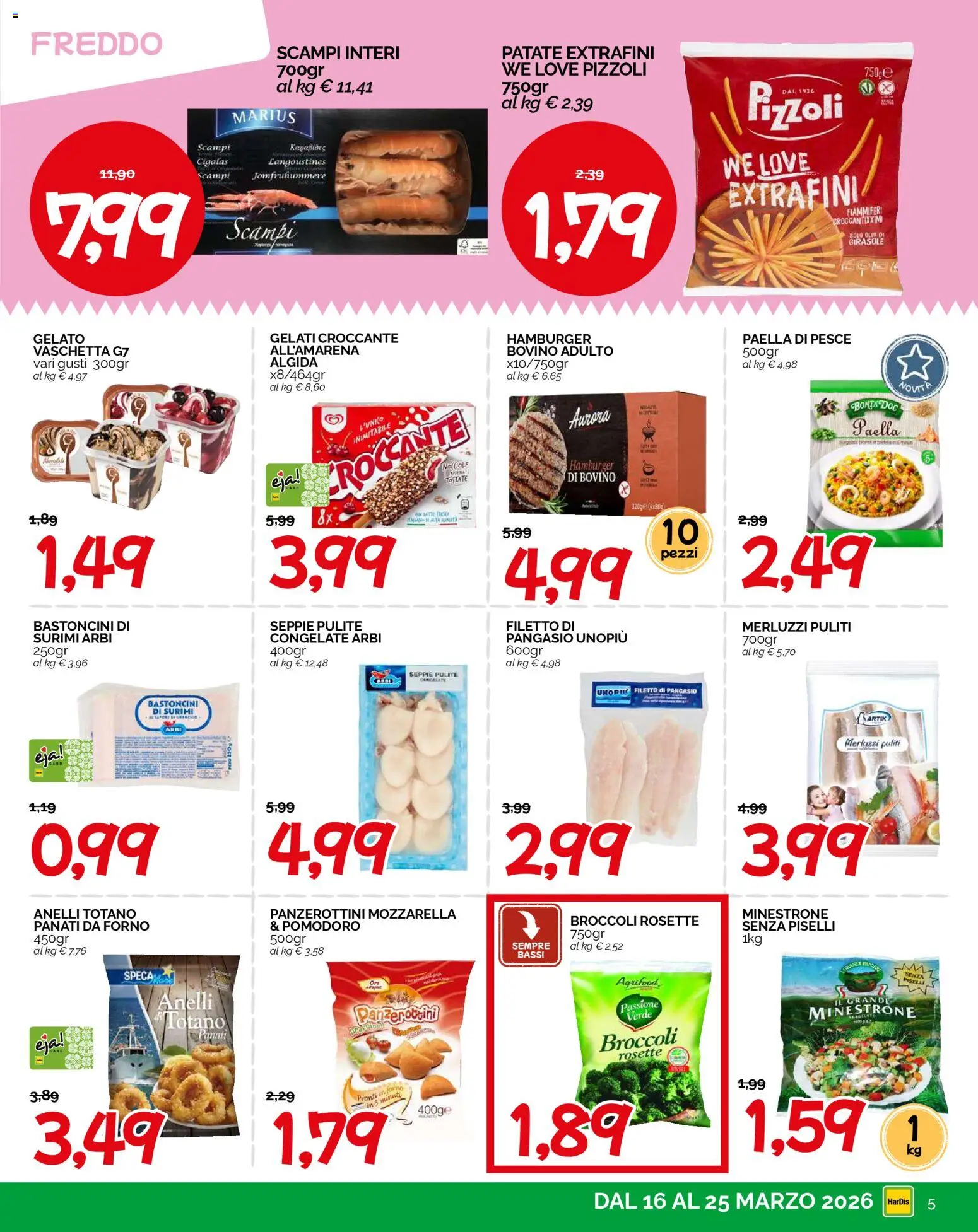 Volantino HarDis del 16.03.2026 | Pagina: 5 | Prodotti: Minestrone, Pesce, Surimi, Pomodoro