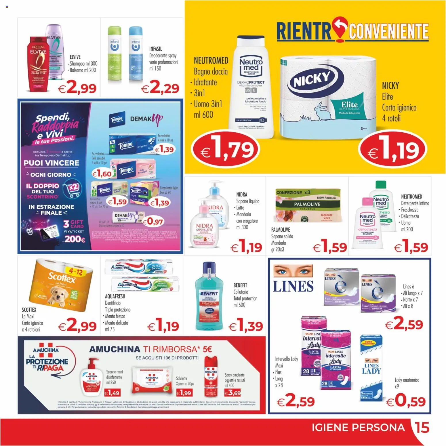 Volantino MerSi Supermercati del 26/08/2026 | Pagina: 15 | Prodotti: Collutorio, Detergente intimo, Latte, Bagno