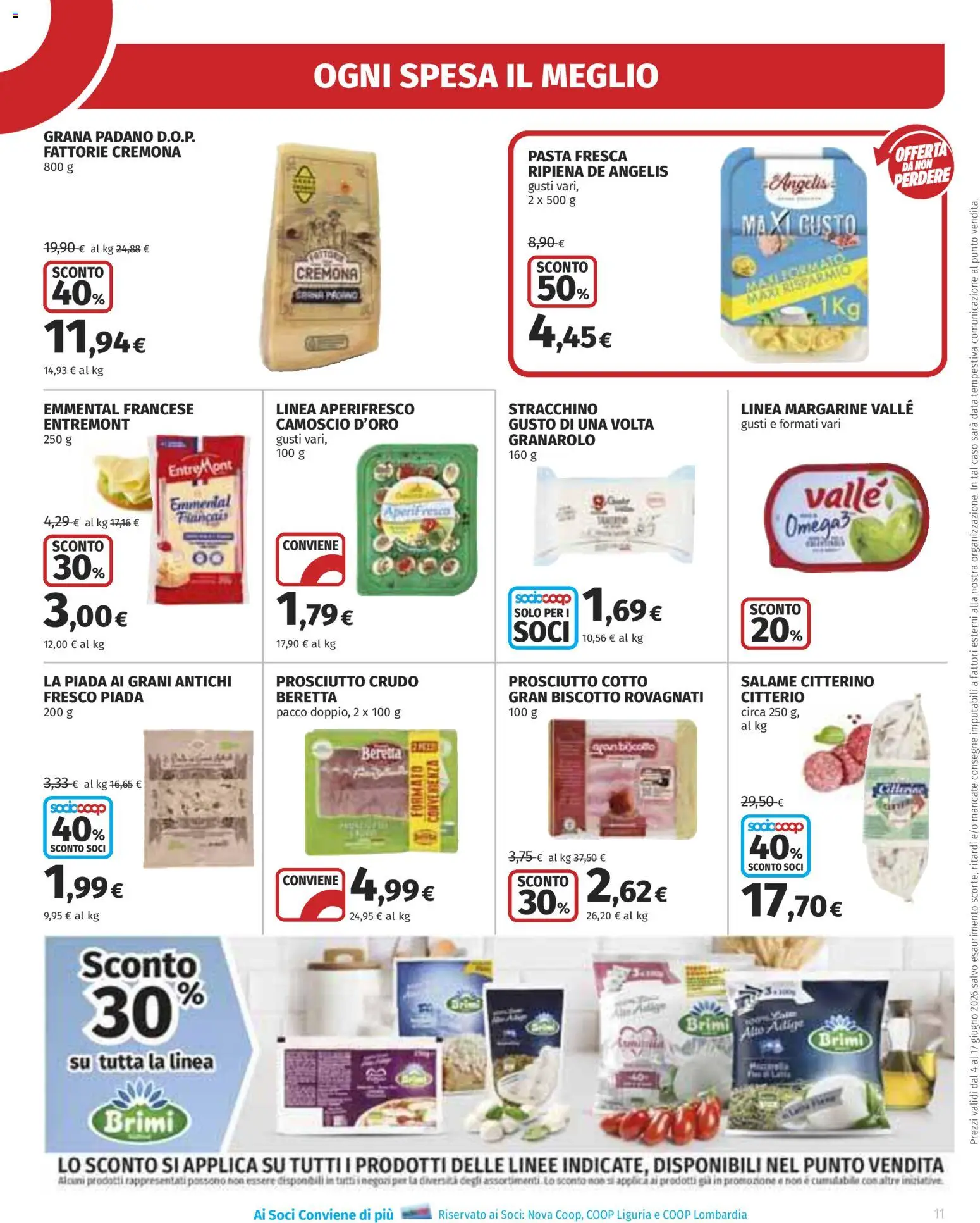Volantino Ipercoop del 04.06.2026 | Pagina: 11 | Prodotti: Prosciutto Crudo, Pasta, Grana Padano, Stracchino