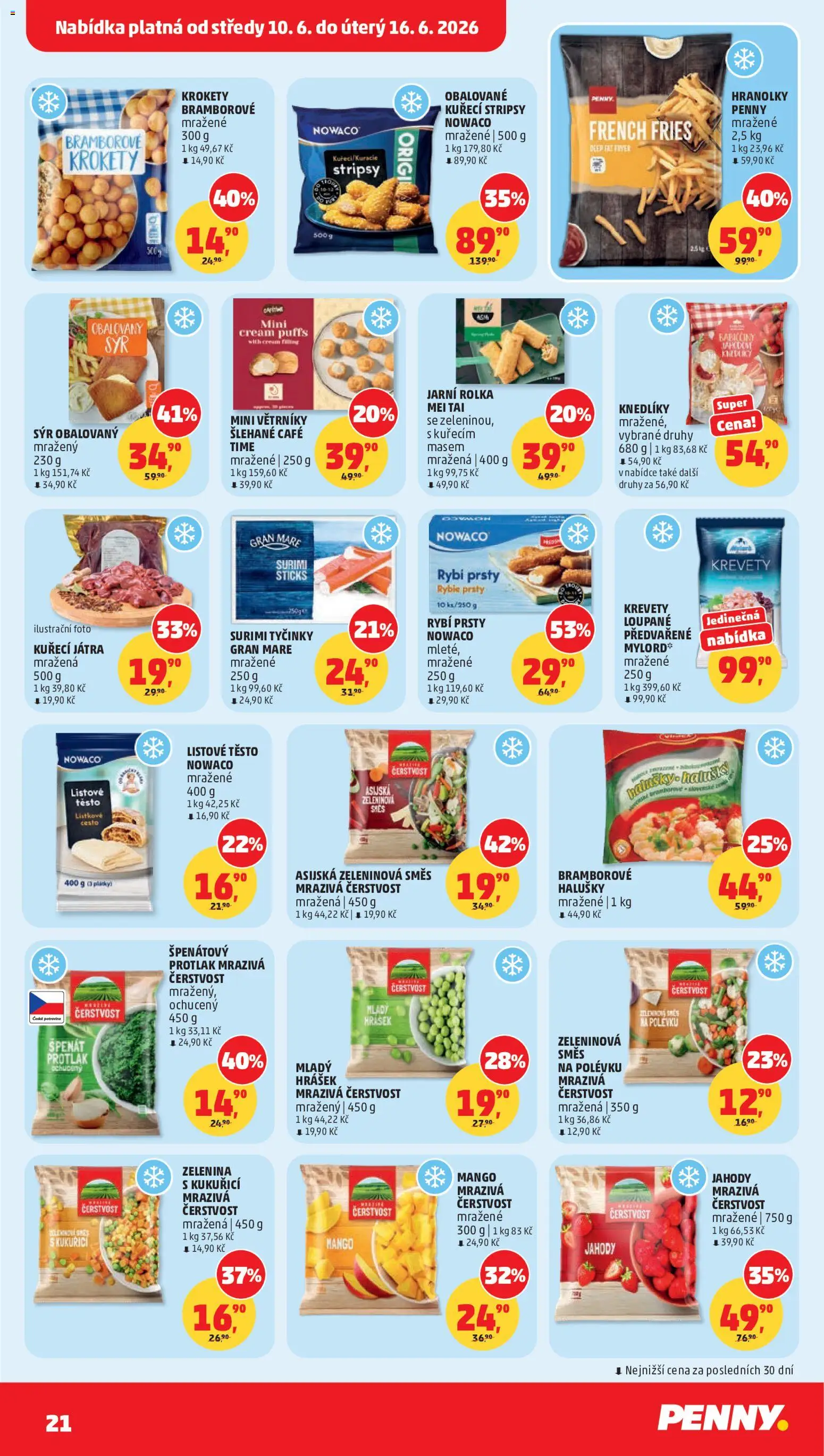 Penny Market leták od 10.06.2026 | Strana: 21 | Produkty: Zelenina, Hrášek, Kuřecí stripsy, Halušky