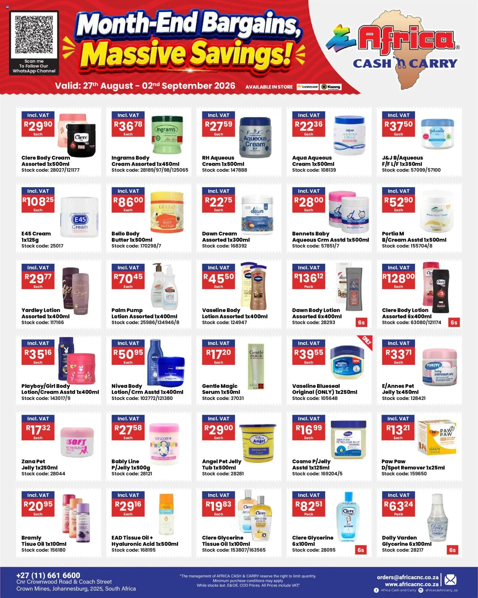 New Africa Cash & Carry catalogue – valid from 27/08/2026 | Page: 5 | Products: Butter, Cream, Body cream, Petroleum jelly