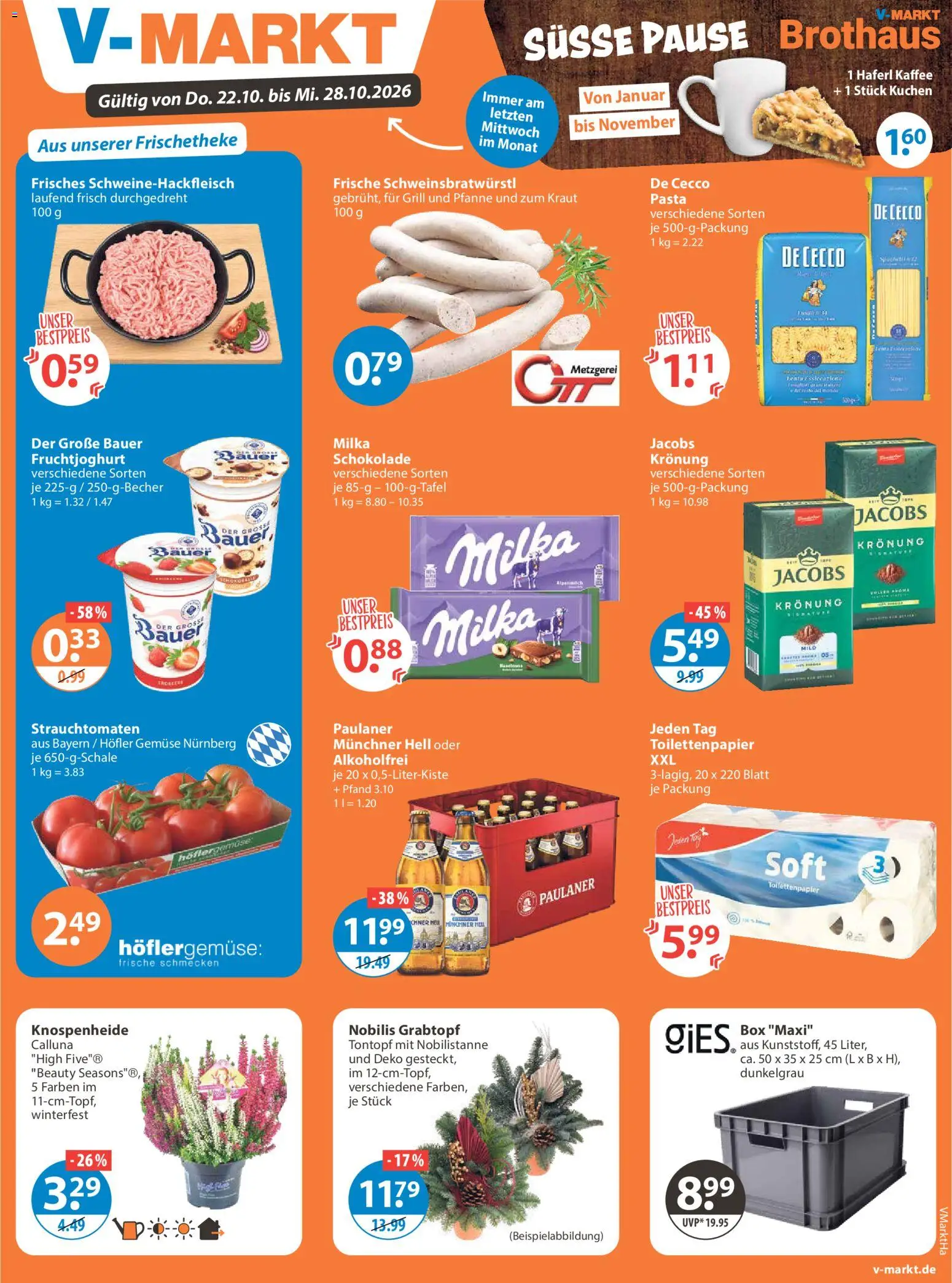 V-Markt Angebote – gültig ab 22.10.2026 | Seite: 1 | Produkte: Kaffee, Fruchtjoghurt, Gemüse, Toilettenpapier
