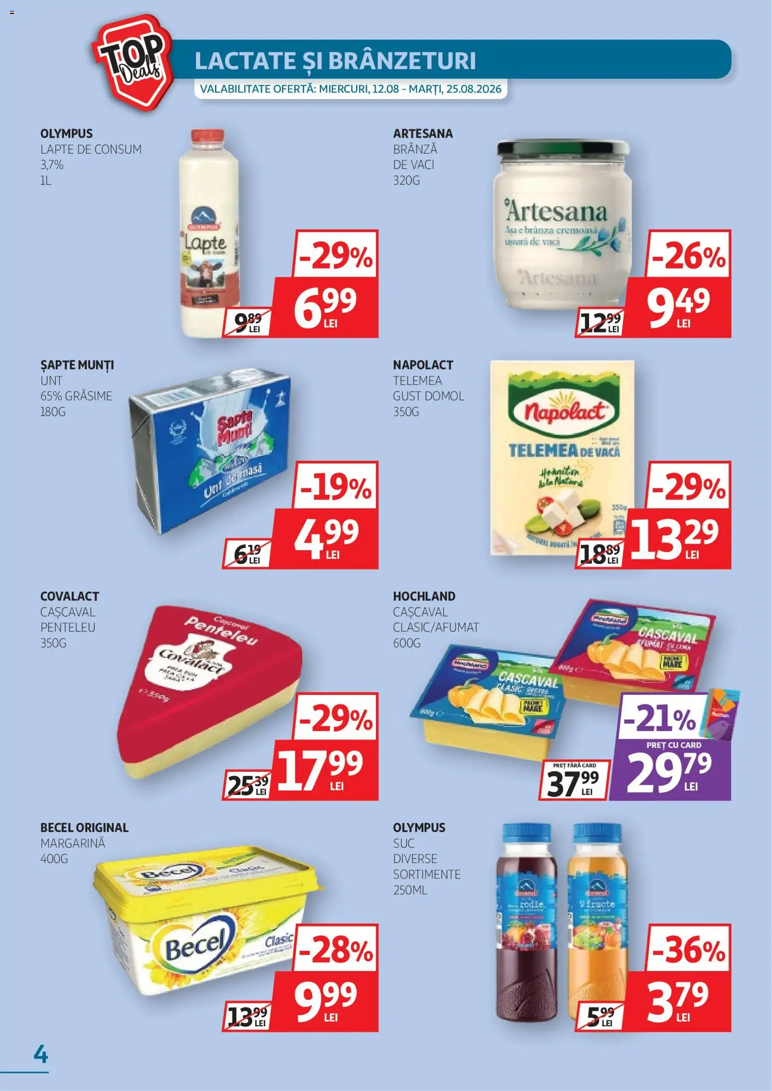 Noul catalog Auchan – valabil de la 12.08.2026 | Pagină: 4 | Produse: Cașcaval, Unt, Brânză, Hochland