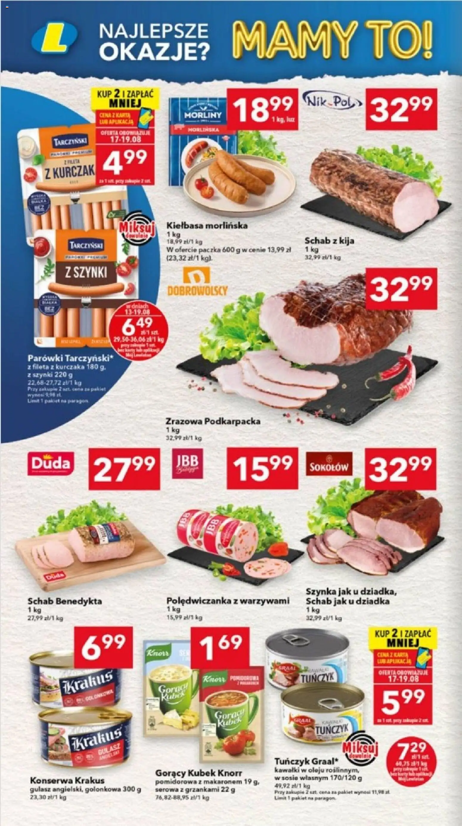 Lewiatan gazetka - Lublin od 13.08.2026 | Strona: 2 | Produkty: Kiełbasa, Kurczak, Szynka, Tuńczyk