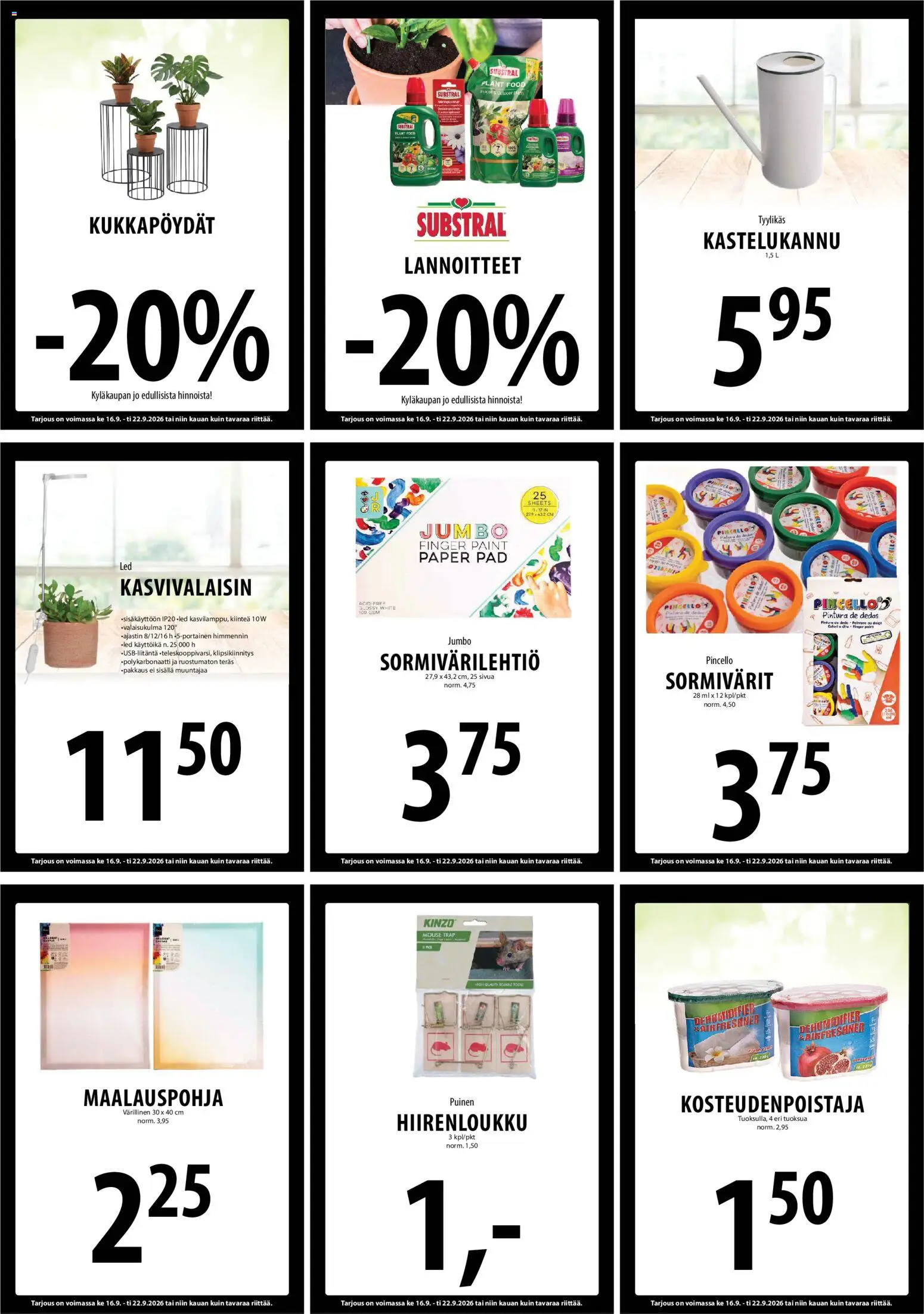 Sale tarjoukset – voimassa 15/09/2026 alkaen | Sivu: 16 | Tuotteet: Kastelukannu, Hiirenloukku, Himmennin