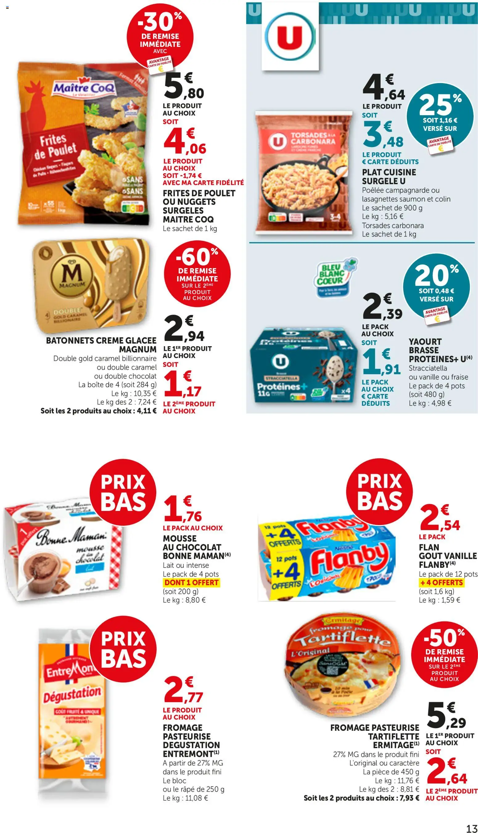 {H1} | Page: 13 | Produits: Poulet, Fromage, Chocolat, Crème