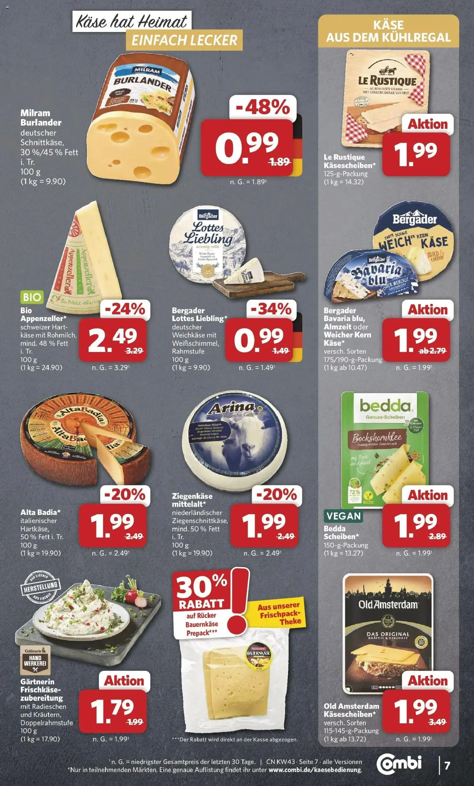 Combi Prospekt Weener (ab 19.10.2026) zum Blättern | Seite: 7 | Produkte: Met, Käse, Ziegenkäse, Milram