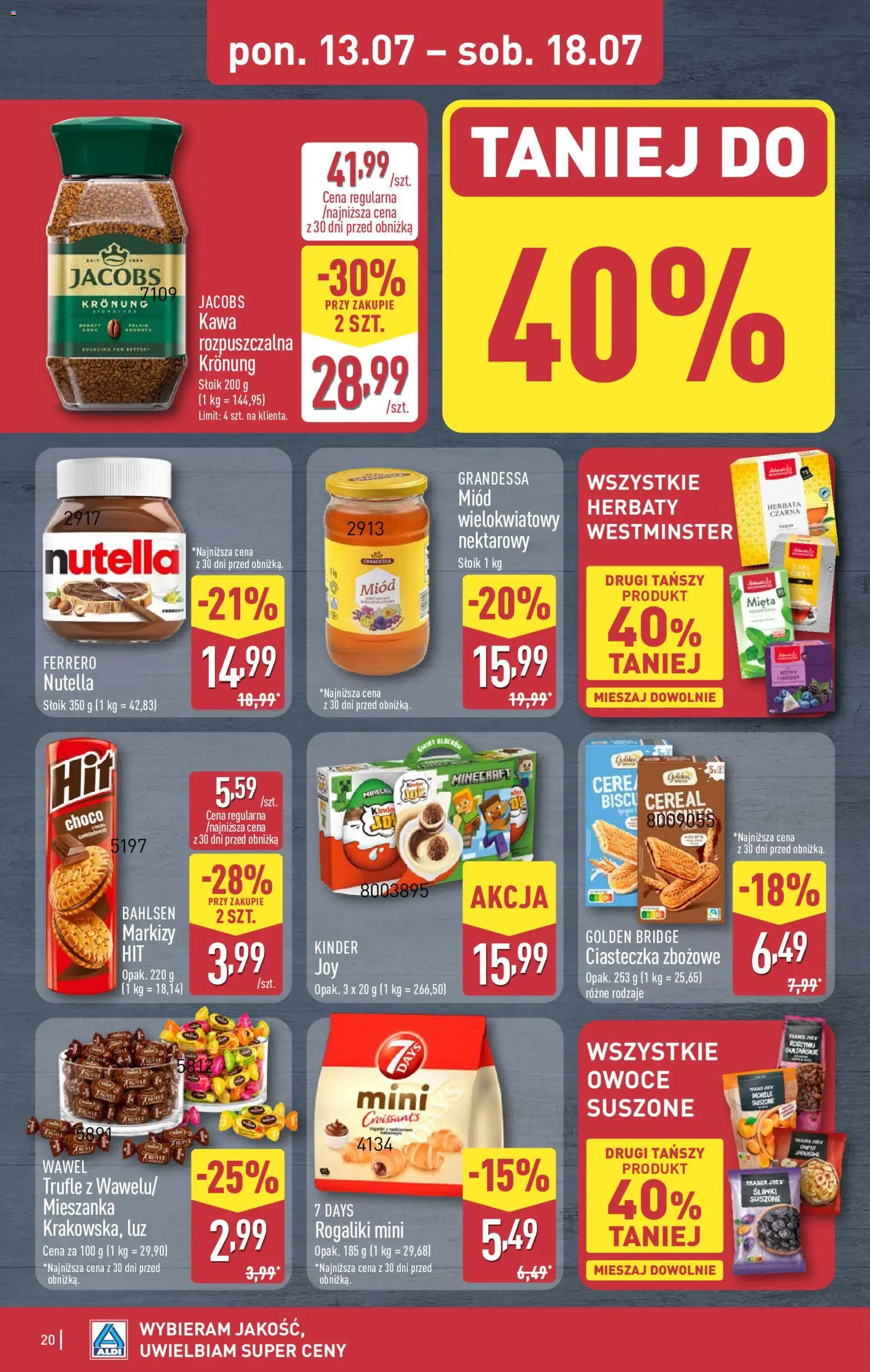 Aldi gazetka od 13.07.2026 | Strona: 20 | Produkty: Miód, Kawa, Herbata, Ciasteczka