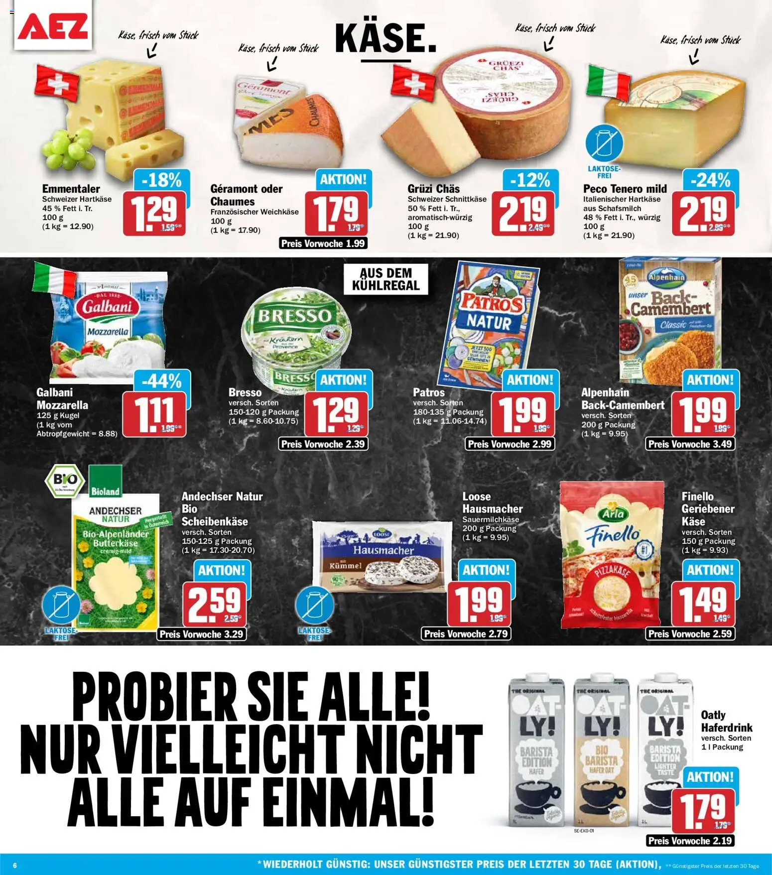 AEZ Prospekt – gültig ab 20.07.2026 | Seite: 6 | Produkte: Käse, Mozzarella, Bresso, Oatly