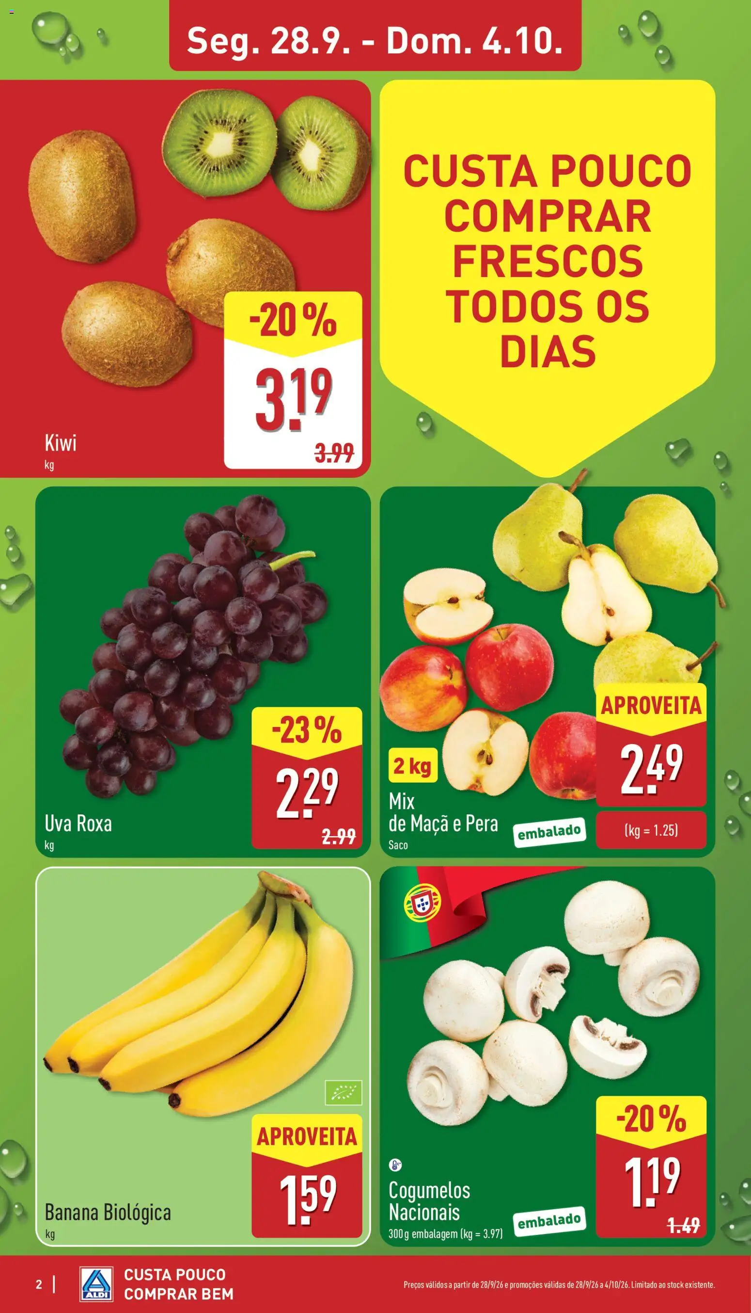 Aldi folheto │ válido de 28/09/2026 | Página: 2 | Produtos: Banana, Maça, Bananas, Kiwi
