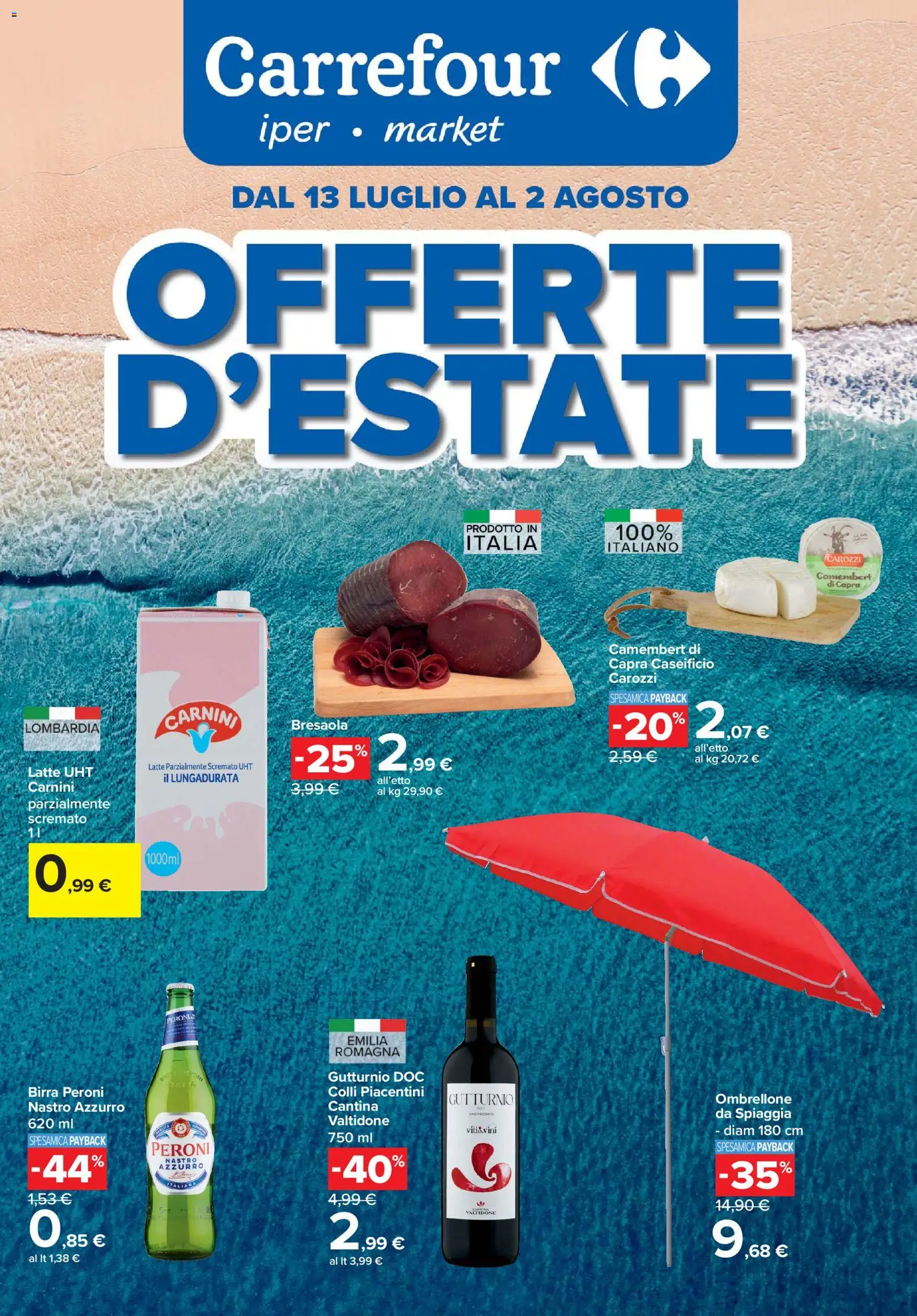 Volantino Carrefour del 13/07/2026 | Pagina: 1 | Prodotti: Birra, Bresaola, Latte, Latte parzialmente scremato