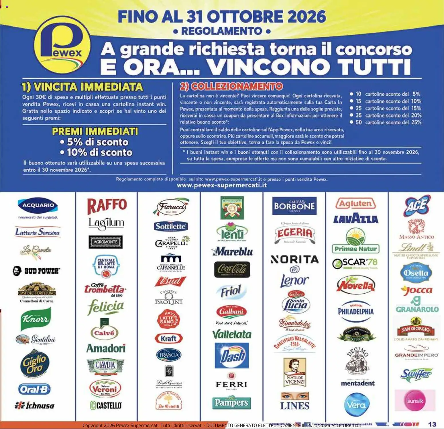 Volantino Pewex del 14/10/2026 | Pagina: 13 | Prodotti: Cannelloni, Latte, Pampers, Carne