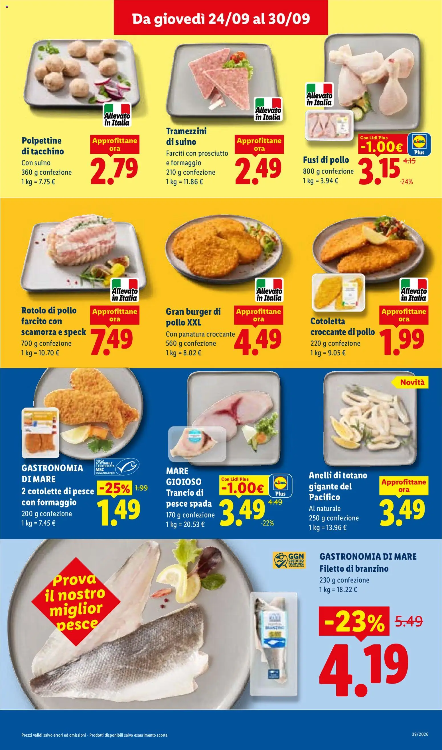 Volantino Lidl del 24/09/2026 | Pagina: 9 | Prodotti: Speck, Filetto, Branzino, Suino
