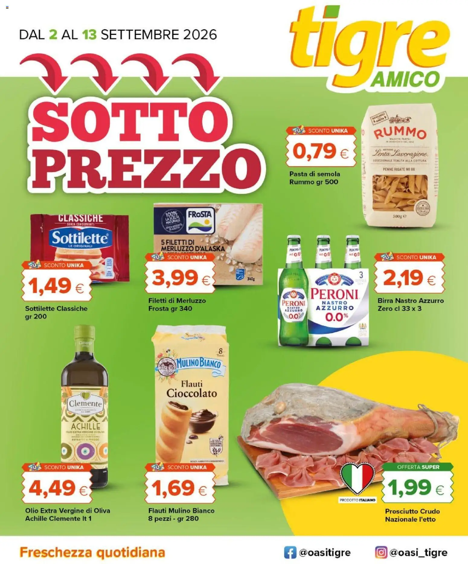 Volantino Tigre del 02/09/2026 | Pagina: 1 | Prodotti: Merluzzo d’Alaska, Cioccolato, Pasta di semola, Olio extra vergine