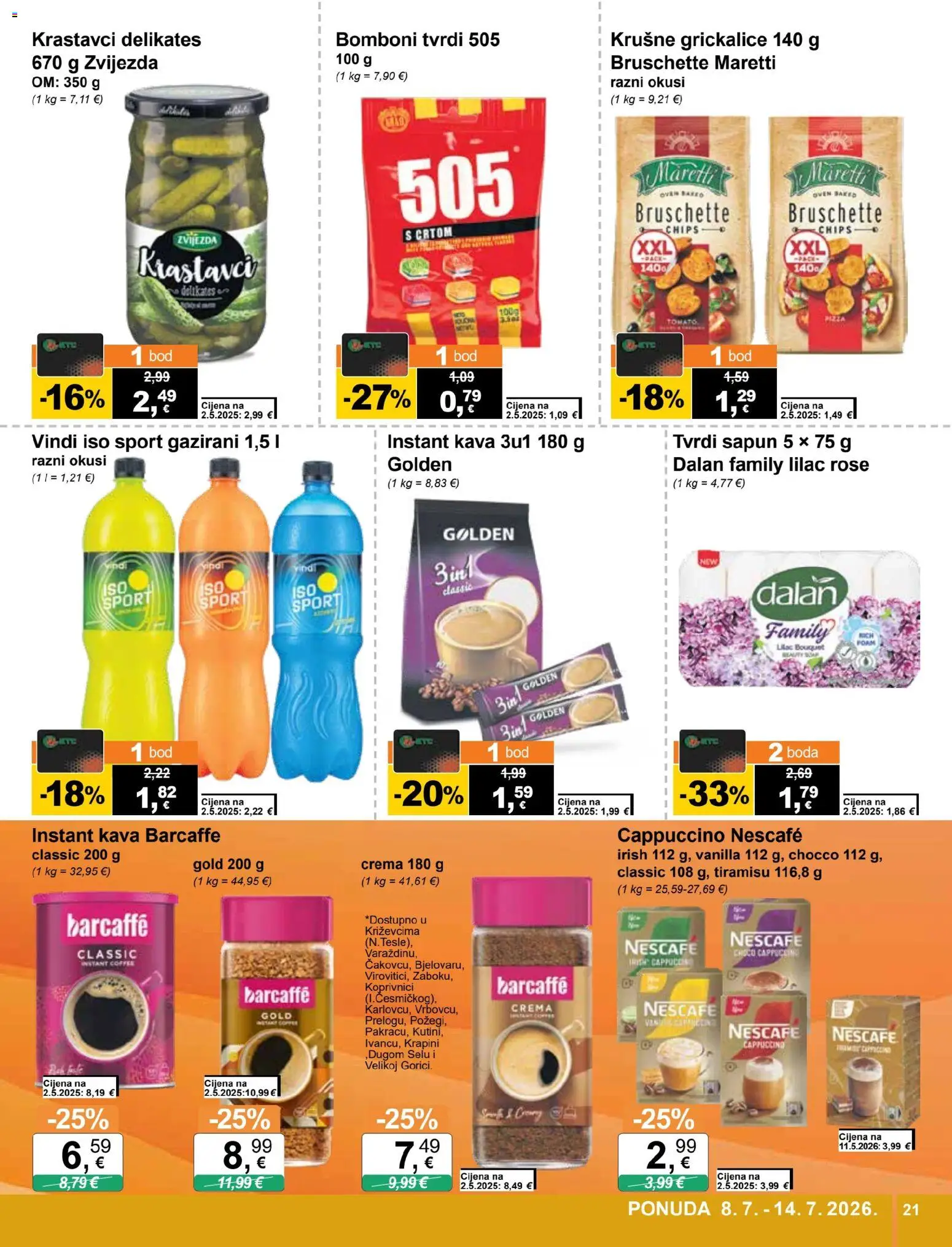 KTC katalog | vrijedi od 08.07.2026 | Stranica: 21 | Proizvodi: Nescafe, Sapun, Barcaffe, Krastavci