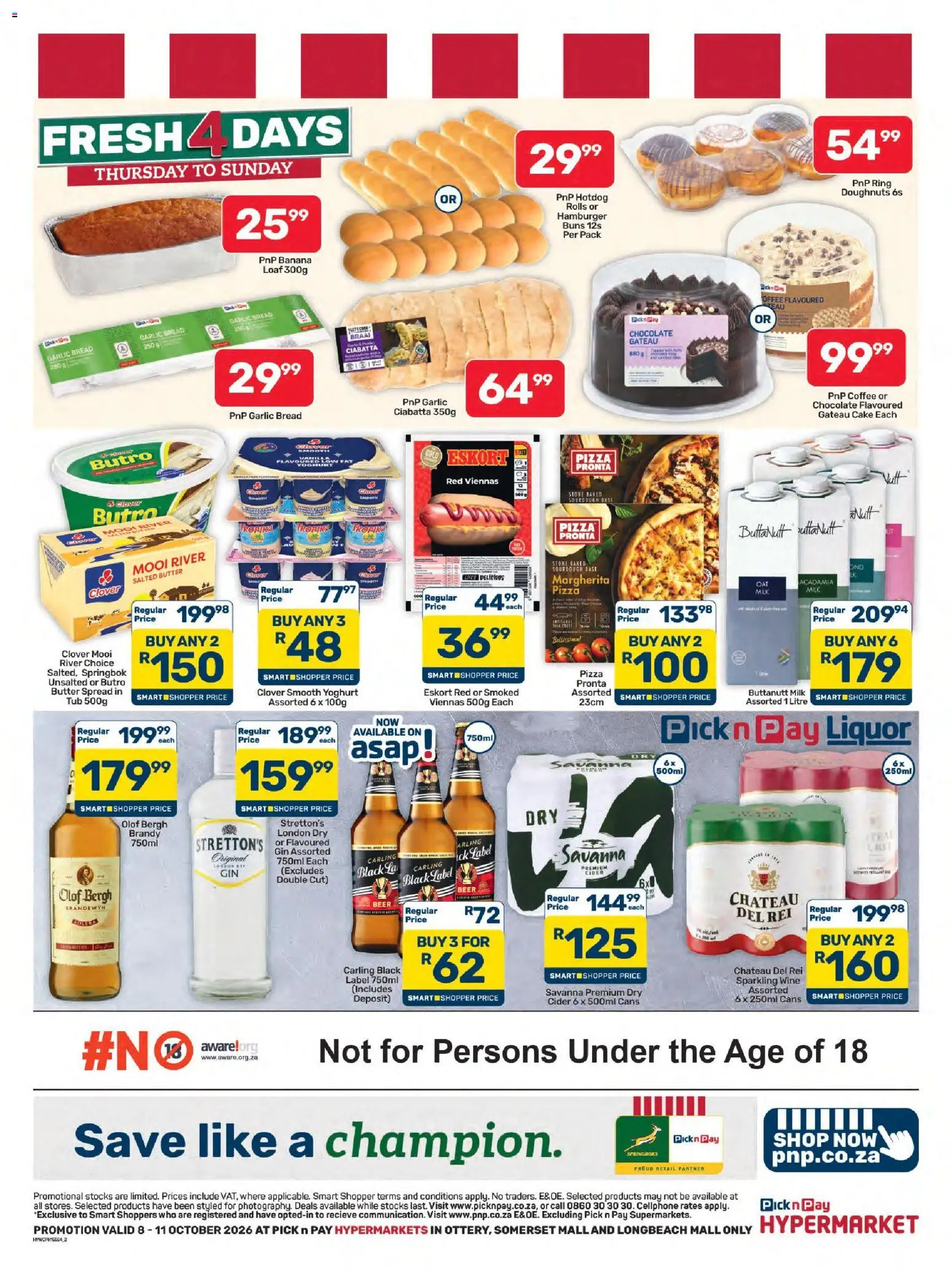 New Pick n Pay catalogue – valid from 08/10/2026 | Page: 2 | Products: Cake, Yoghurt, Buns, Bread