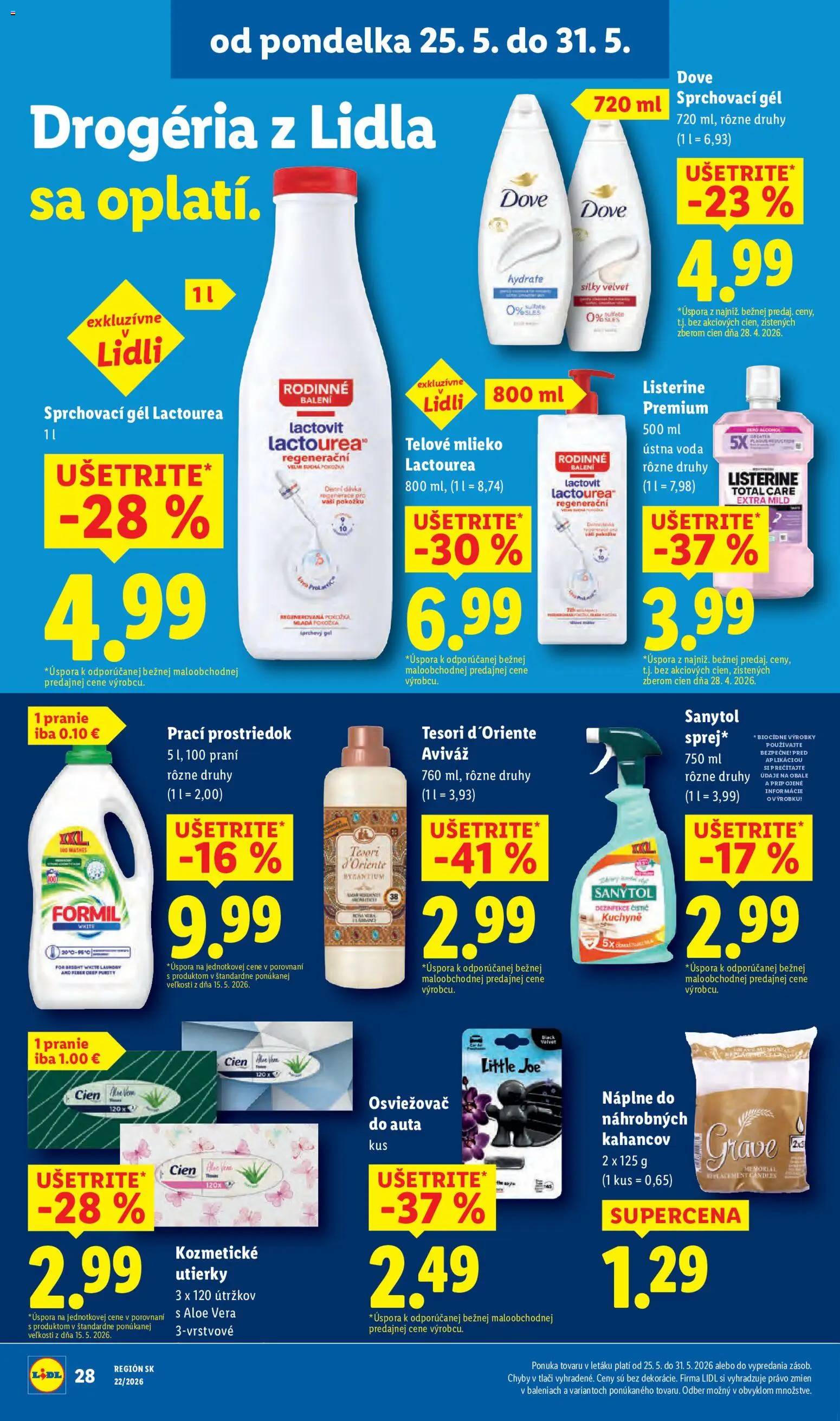 Nové Lidl akcie – leták je platný od 25.05.2026 | Strana: 46 | Produkty: Sanytol, Telové mlieko, Voda, Lactovit